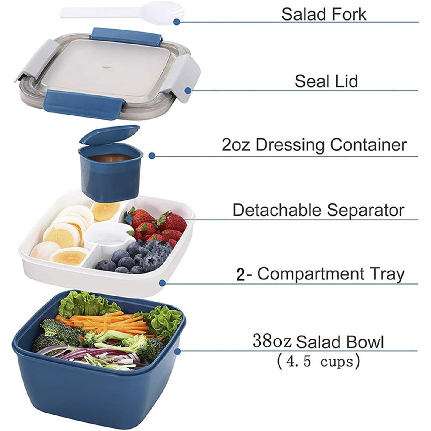 JWDX Food Storage, Light Meal Salad Box Japanese Style Double Layer Compartment Lunch Box, Kitchen Supplies Clearance, 1Pc Portable Box and Salad Bowl Combo Keep Your Food Fresh and Organized Blue