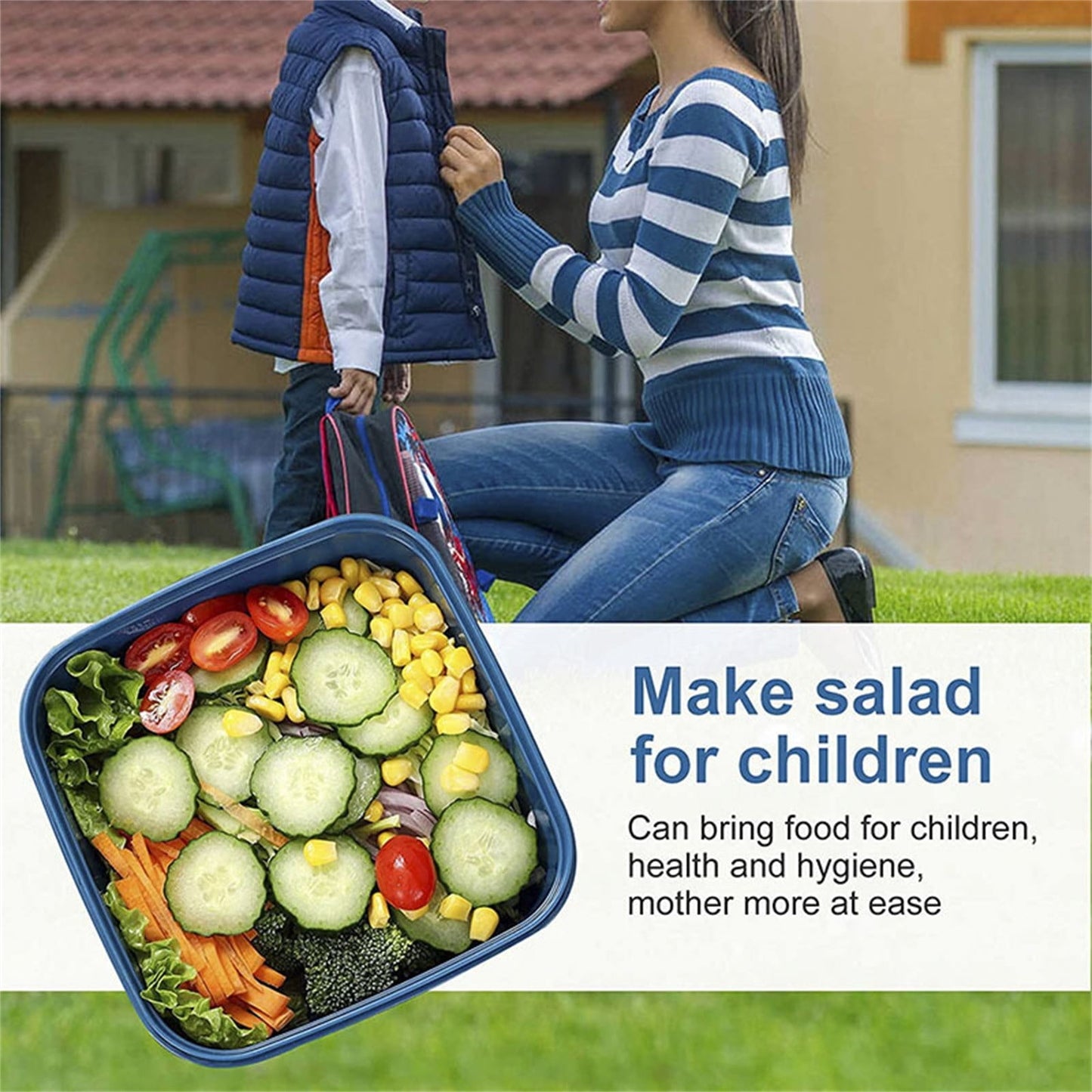 JWDX Food Storage, Light Meal Salad Box Japanese Style Double Layer Compartment Lunch Box, Kitchen Supplies Clearance, 1Pc Portable Box and Salad Bowl Combo Keep Your Food Fresh and Organized Blue