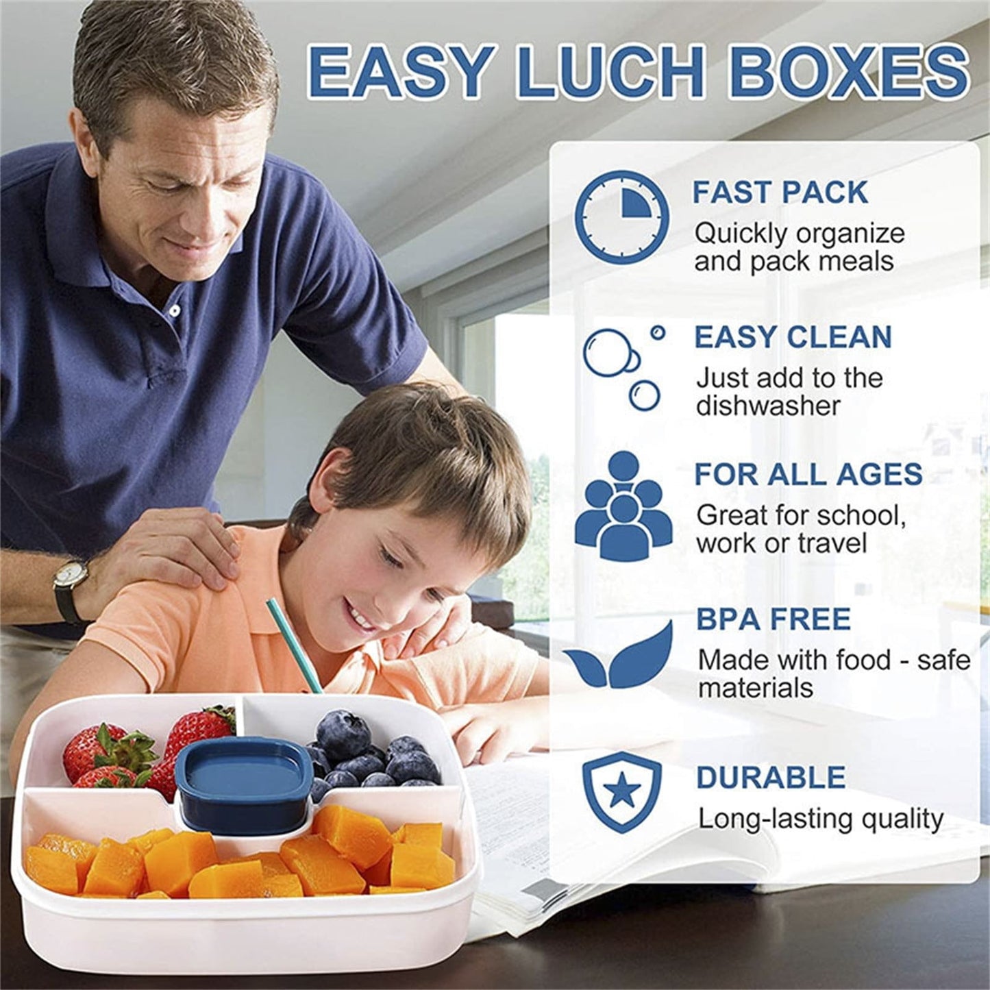 JWDX Food Storage, Light Meal Salad Box Japanese Style Double Layer Compartment Lunch Box, Kitchen Supplies Clearance, 1Pc Portable Box and Salad Bowl Combo Keep Your Food Fresh and Organized Blue