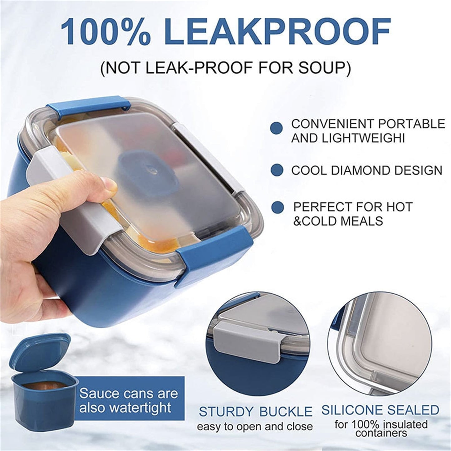JWDX Food Storage, Light Meal Salad Box Japanese Style Double Layer Compartment Lunch Box, Kitchen Supplies Clearance, 1Pc Portable Box and Salad Bowl Combo Keep Your Food Fresh and Organized Blue