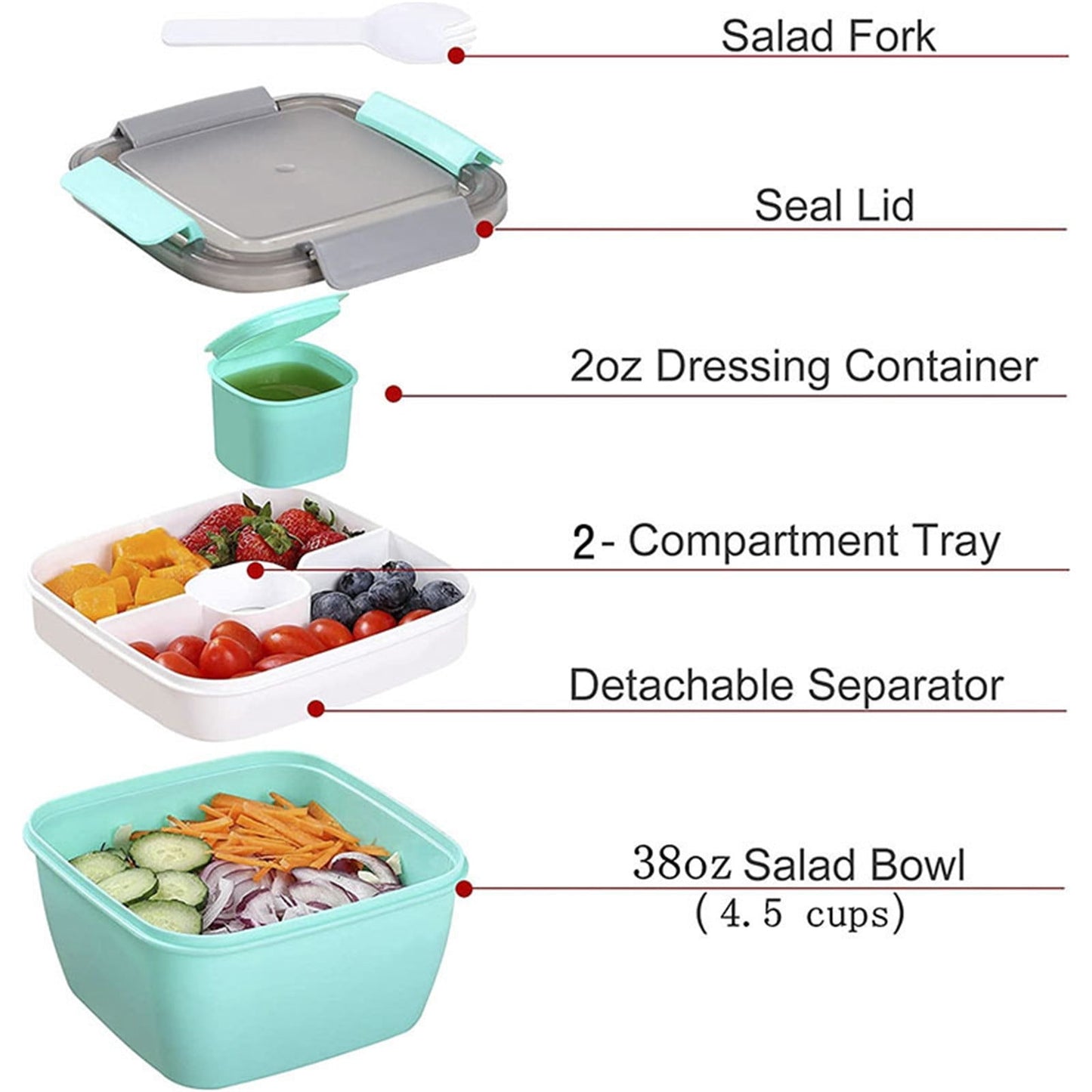 JWDX Food Storage, Light Meal Salad Box Japanese Style Double Layer Compartment Lunch Box, Kitchen Supplies Clearance, 1Pc Portable Box and Salad Bowl Combo Keep Your Food Fresh and Organized Green