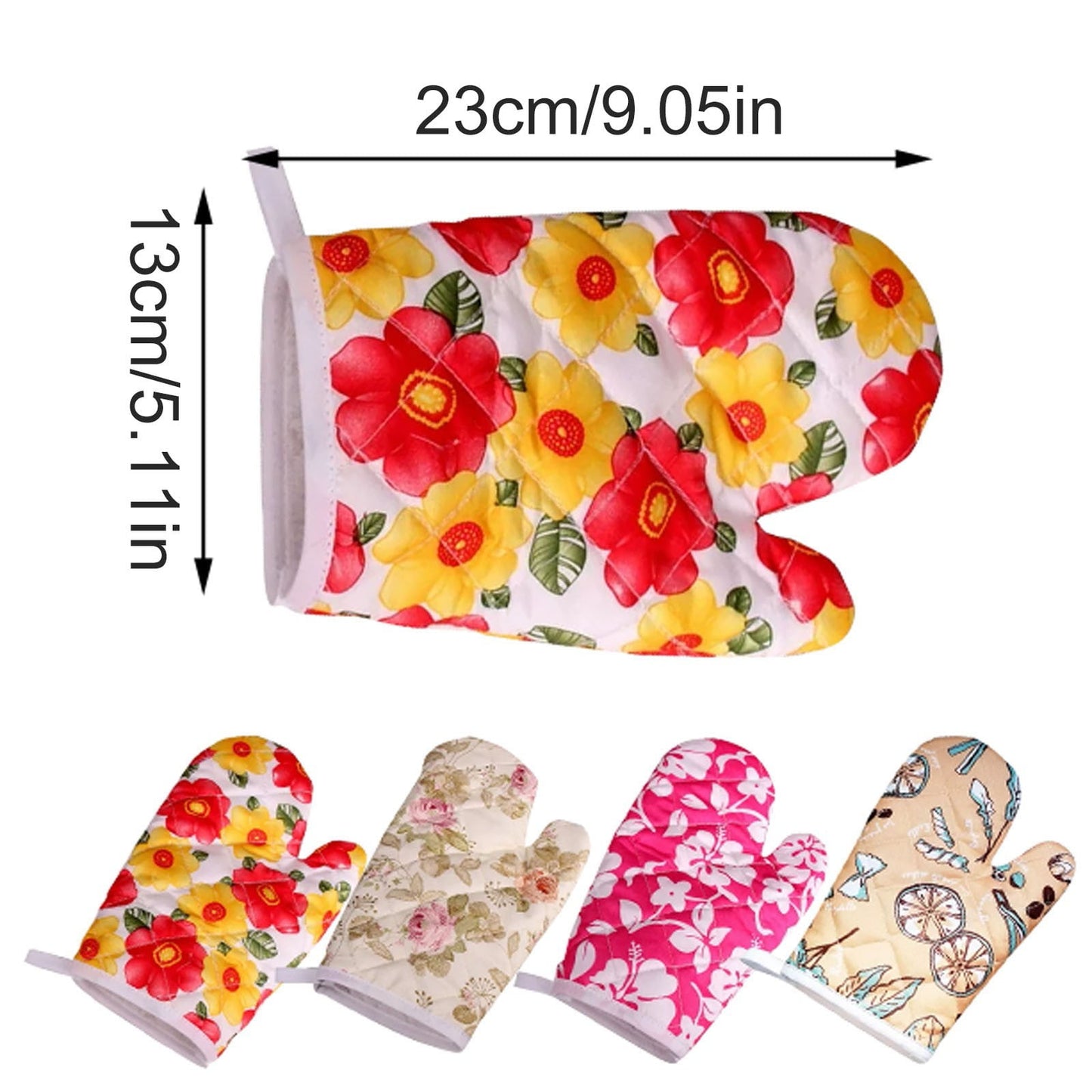 JWDX Oven Mitts Clearance, Oven Oven Heat Oven Glove Polyester Floral Printed Pot Holder Microwave Glove Thickened Microwave Bakeware B