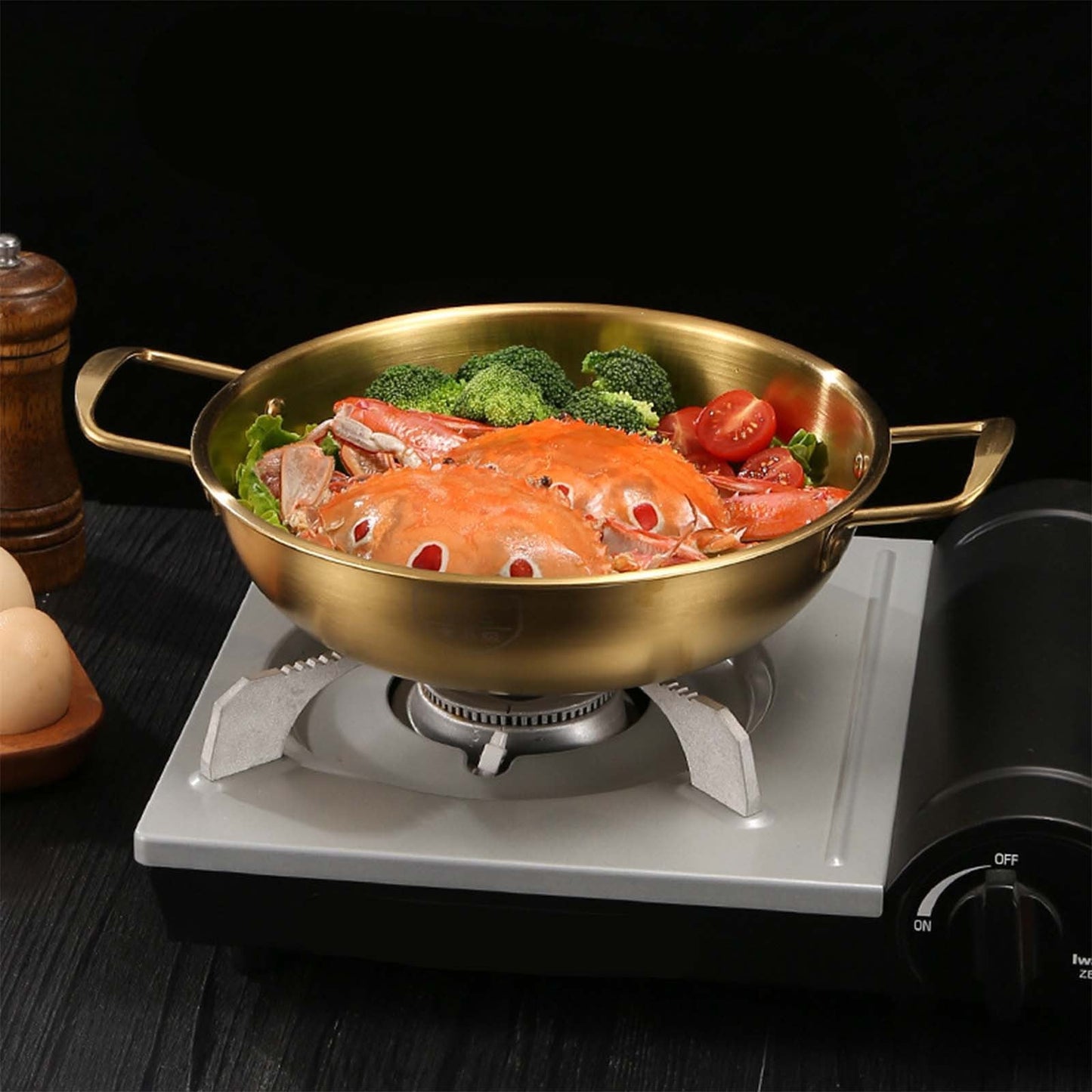 JWDX Stainless Steel Instant Noodle Pot Clearance, 7.1" Korean Ramen Noodle Pot with Handles Stainless Everyday Pan Golden Korean Cooking Pot for Soup Noodle Pasta Home and Outdoor Dishwasher GDA