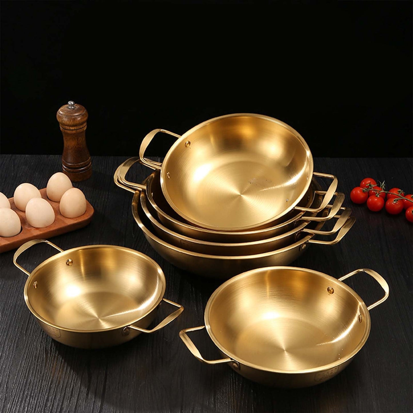 JWDX Stainless Steel Instant Noodle Pot Clearance, 7.1" Korean Ramen Noodle Pot with Handles Stainless Everyday Pan Golden Korean Cooking Pot for Soup Noodle Pasta Home and Outdoor Dishwasher GDE