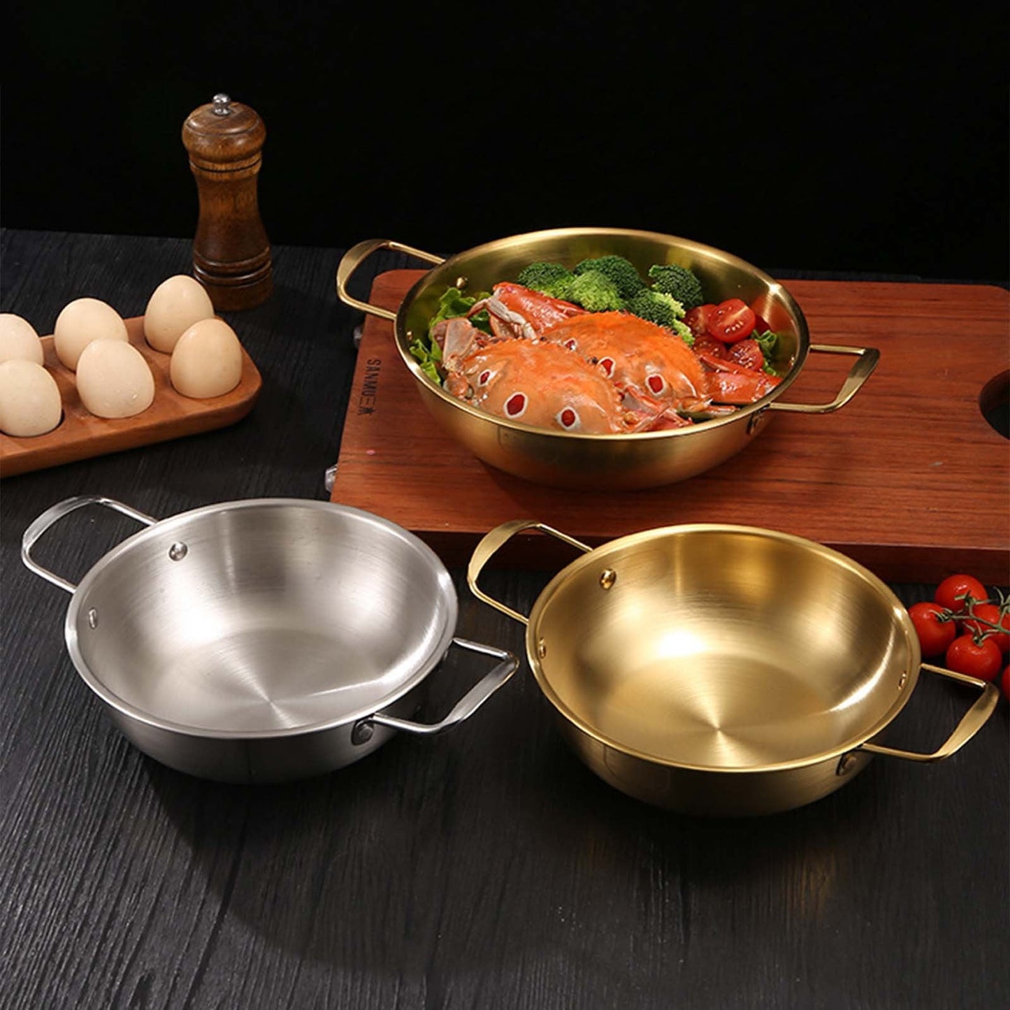 JWDX Stainless Steel Instant Noodle Pot Clearance, 7.1" Korean Ramen Noodle Pot with Handles Stainless Everyday Pan Golden Korean Cooking Pot for Soup Noodle Pasta Home and Outdoor Dishwasher SLB