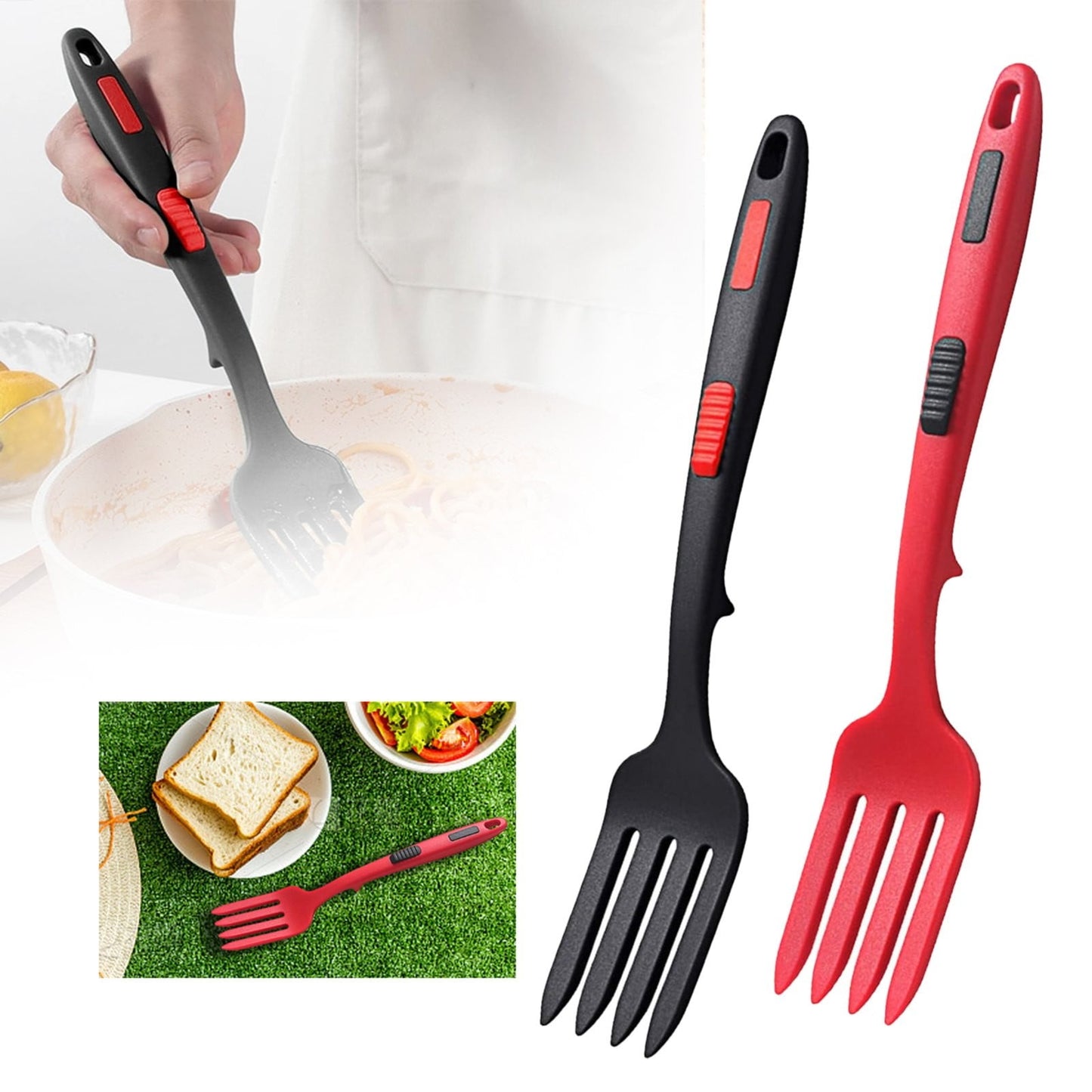 JWDX Cooking Utensils Clearance, 2Pcs Silicone Flexible Fork Heat Cooking Fork Tools Dishwasher Kitchen Fork Kitchen Non Stick Fork for Bake and Stir Mix Ingredients Whisk Eggs As shown