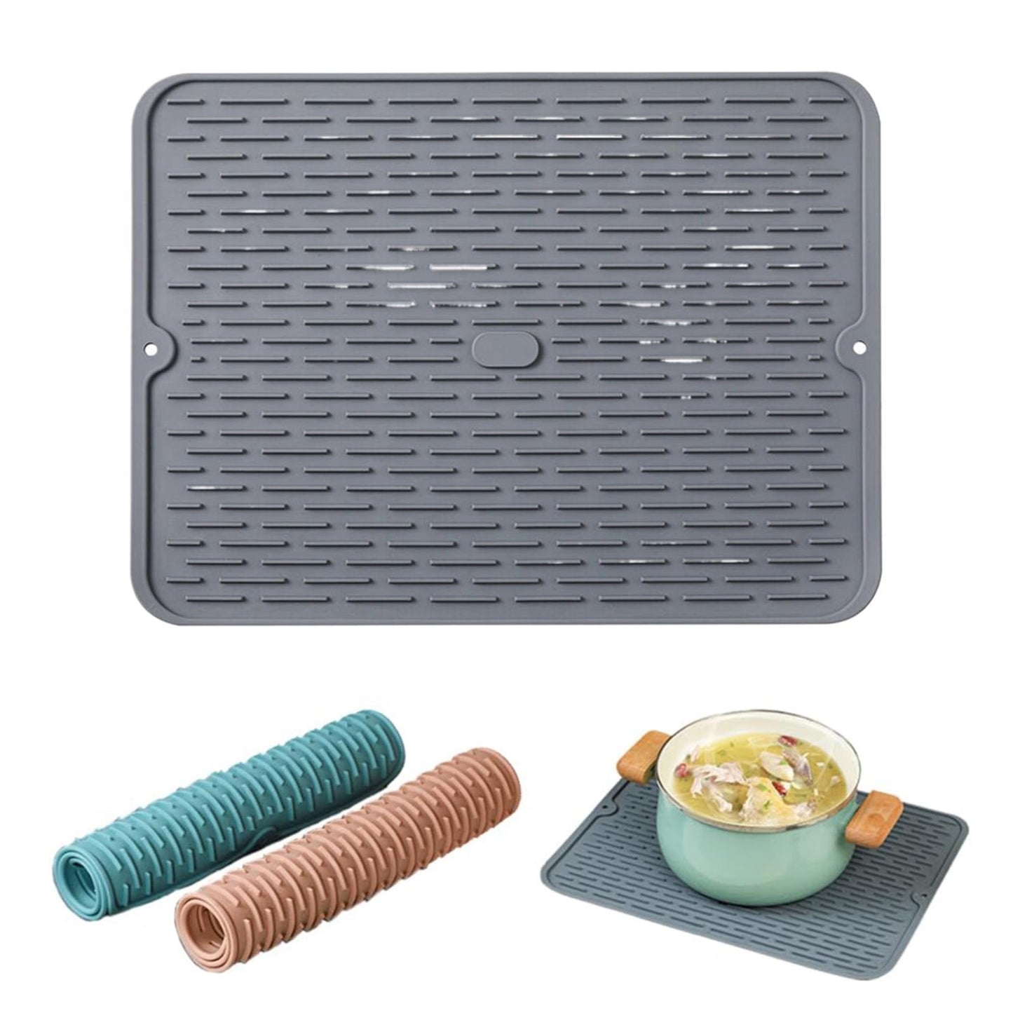 JWDX Placemat Clearance, Silicone Dish Drying Mat 2025 New Kitchen Sink Silicone Draining Mat Fast Drying Stone Sink Tray Heat Silicone Mat Easy Clean Raised Edge Holds Water C