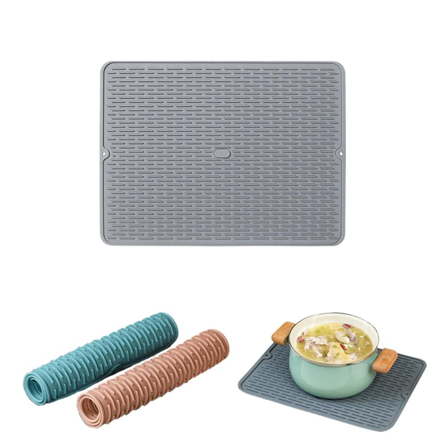 JWDX Placemat Clearance, Silicone Dish Drying Mat 2025 New Kitchen Sink Silicone Draining Mat Fast Drying Stone Sink Tray Heat Silicone Mat Easy Clean Raised Edge Holds Water E