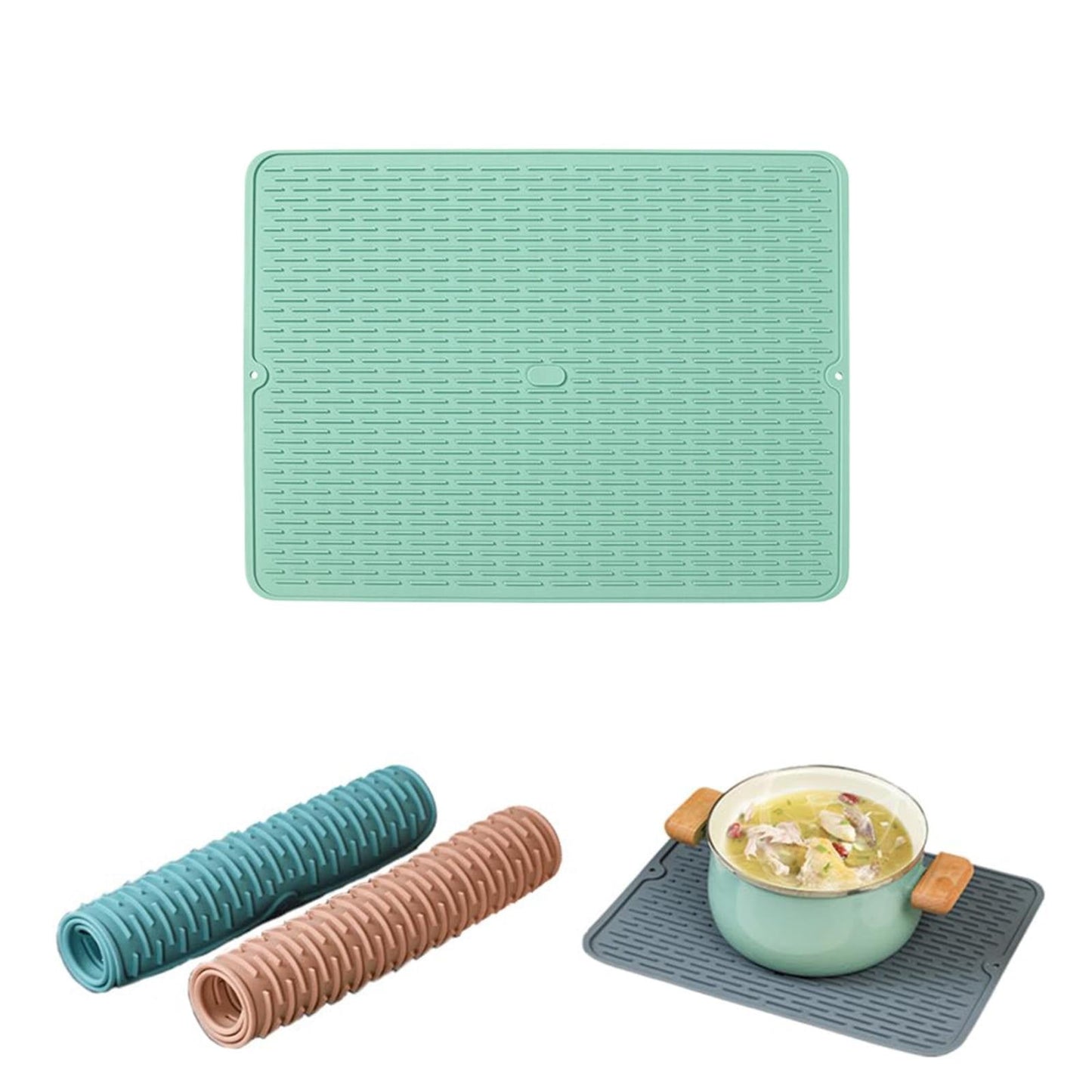 JWDX Placemat Clearance, Silicone Dish Drying Mat 2025 New Kitchen Sink Silicone Draining Mat Fast Drying Stone Sink Tray Heat Silicone Mat Easy Clean Raised Edge Holds Water F