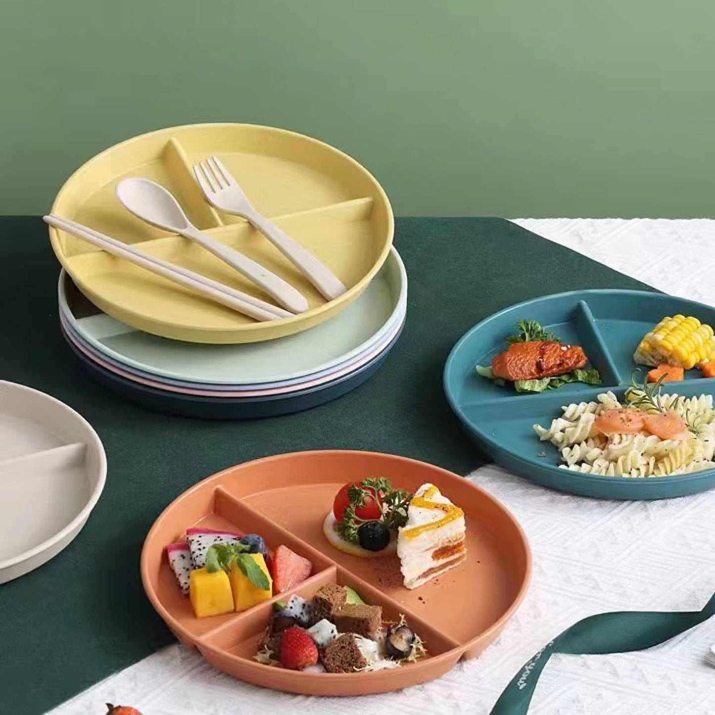 JWDX Tableware Clearance, Wheat Plates for Adults Reusable Dinnerware Set Kids Divided Plate Bariatric Plastic Salad Lunch Tray Microwave and Dishwasher BGA
