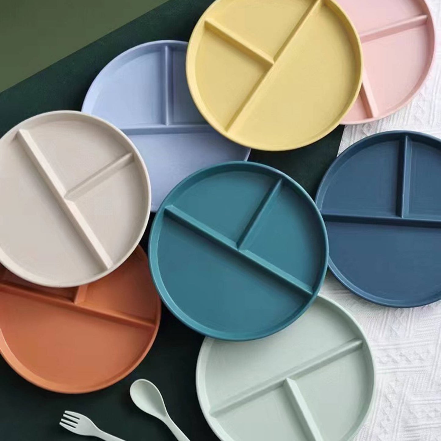 JWDX Tableware Clearance, Wheat Plates for Adults Reusable Dinnerware Set Kids Divided Plate Bariatric Plastic Salad Lunch Tray Microwave and Dishwasher BGA