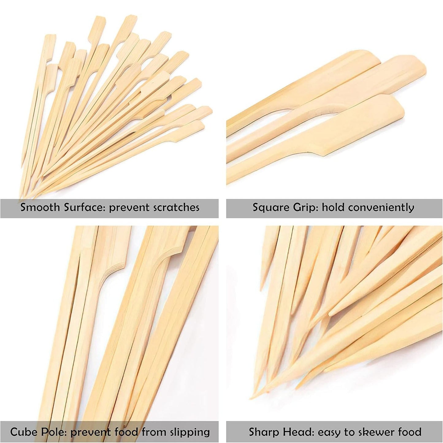 JWDX Skewer Clearance, Skewers 100Pcs Food Toothpicks Wide Flat Wood Picks for Cocktail Fruit Grilling Drink Bbq Barbecue Yakitori Chicken Fondue Roast BGB