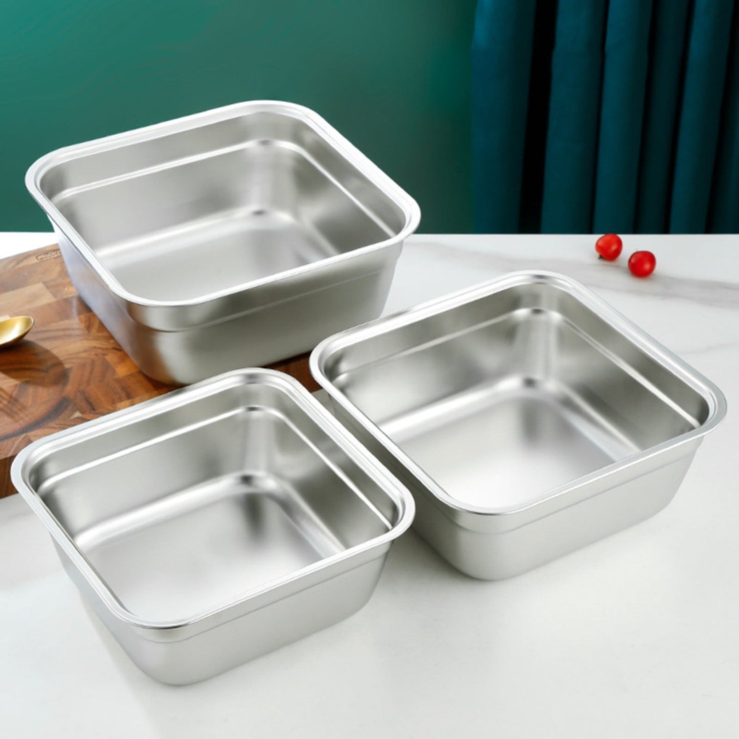 JWDX Closure Bags and Lids and Boxes Clearance, 1Pc Dish Tub for Kitchen Sink Square Stainless Tub with Smooth and Wide Edge Stackable Stable Flat Bottom Multi Purpose Wash Basin As shown
