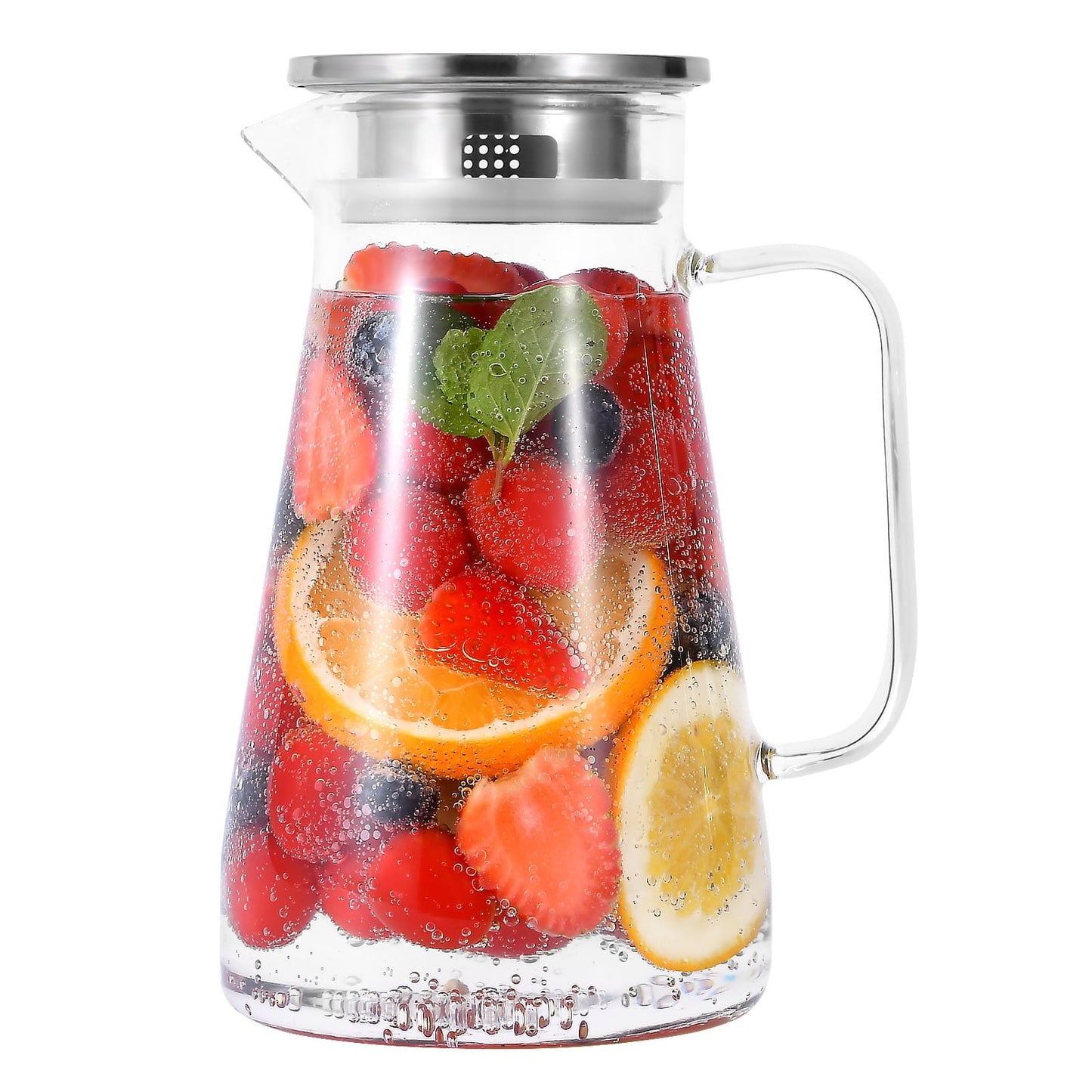 JWDX Glass and Bottle Clearance, 52 Oz Glass Pitcher with Stainless Lid Water Carafe with Handle Clear Good Beverage Pitcher for Homemade Juice and Iced Tea As shown