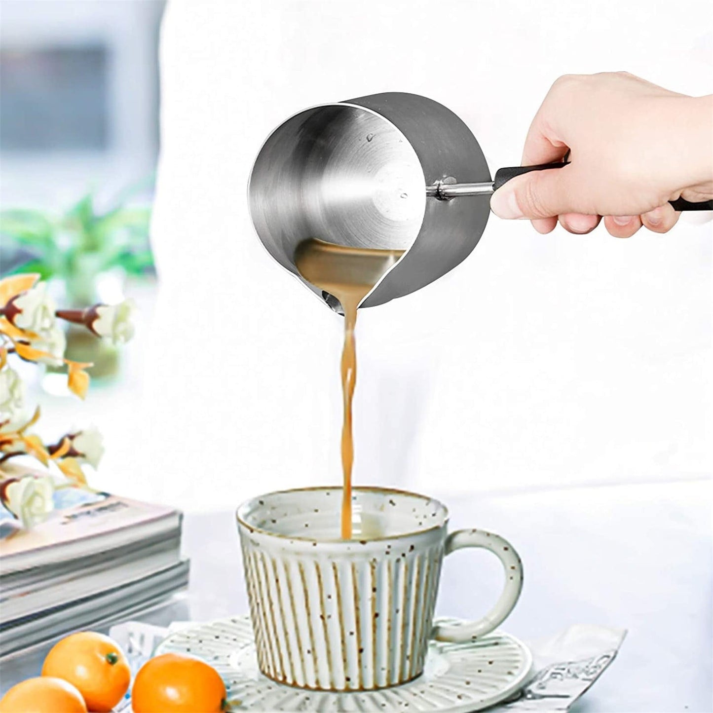 JWDX Cooking Utensils Clearance, Stainless and Coffee Warmer Coffee Pot Melting Pot and Milk Pot with Spout (350Ml) As shown