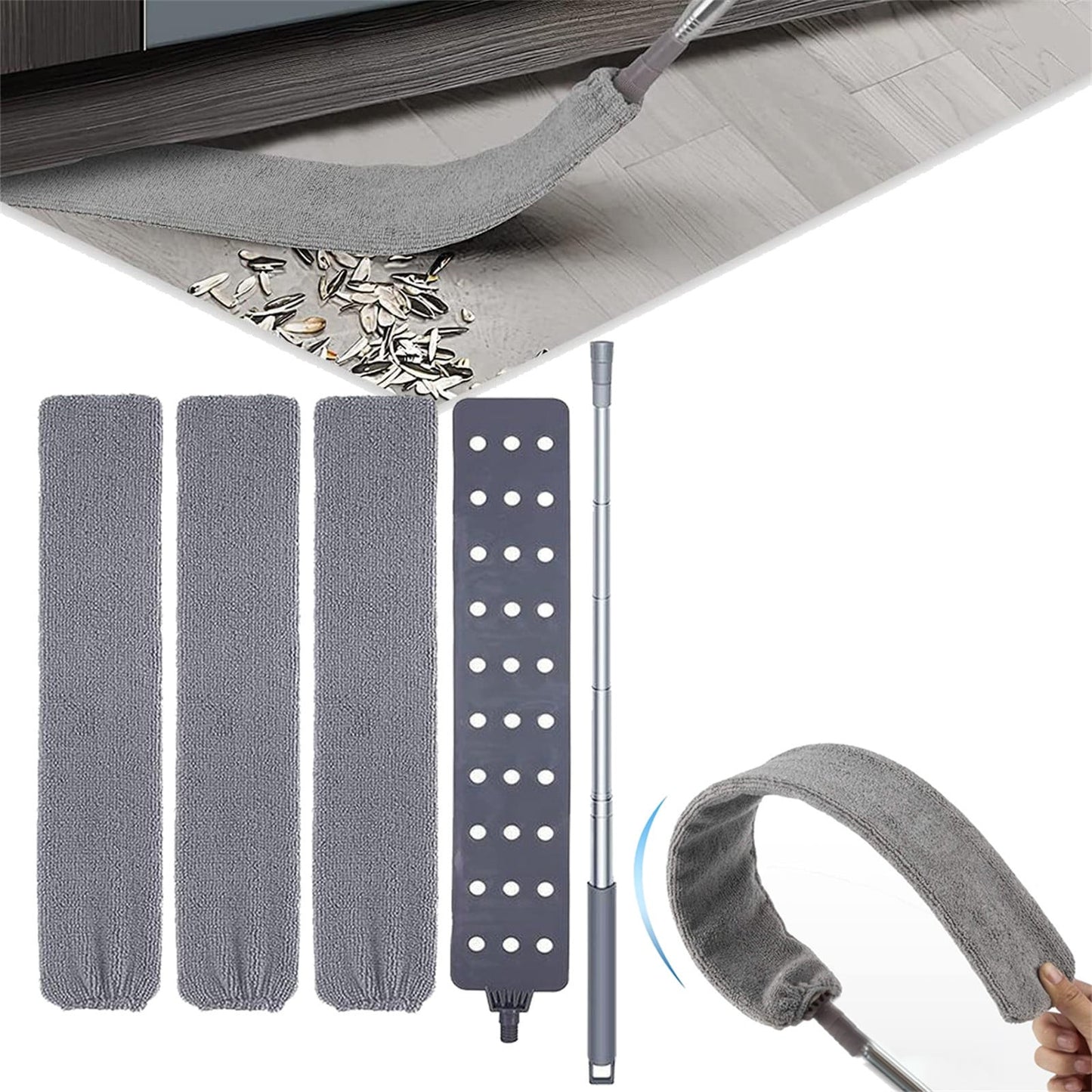 JWDX Dusting Duster Clearance, Retractablegap Dust Brush with 3 Pieces of Superfiber Dust Cloth Long Handle Retractable to 112 Inches Washable for Cleaning Appliances Furniture Sofas As shown