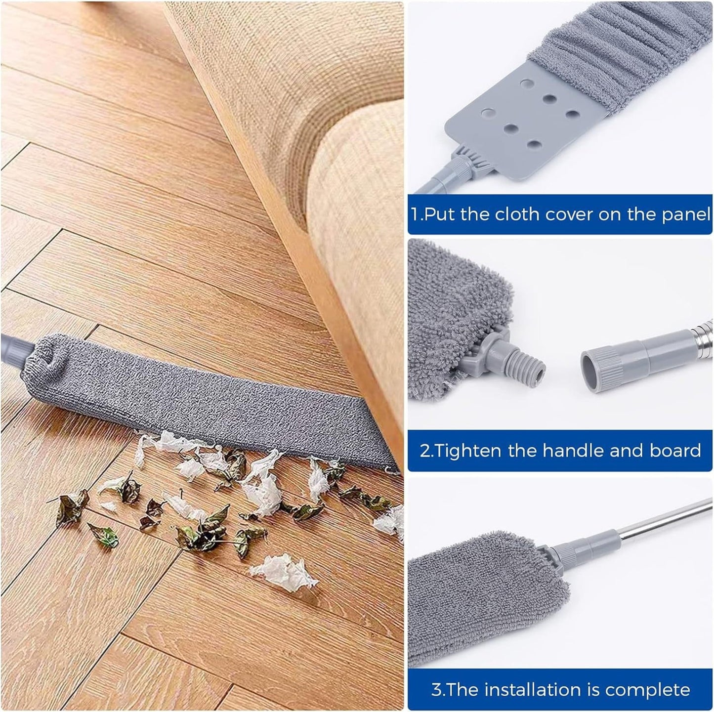 JWDX Dusting Duster Clearance, Retractablegap Dust Brush with 3 Pieces of Superfiber Dust Cloth Long Handle Retractable to 112 Inches Washable for Cleaning Appliances Furniture Sofas As shown