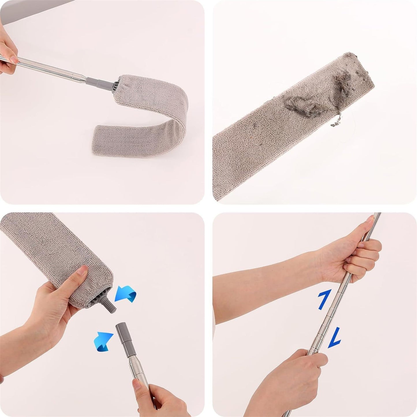 JWDX Dusting Duster Clearance, Retractablegap Dust Brush with 3 Pieces of Superfiber Dust Cloth Long Handle Retractable to 112 Inches Washable for Cleaning Appliances Furniture Sofas As shown