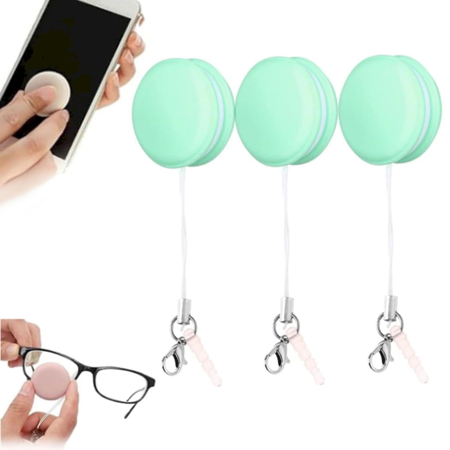 JWDX Cleaning Balls Clearance, Fingerprint Eraser for Screens 2025 New Fingerprint Eraser Macaronpro Phone Screen Cleaner Screen Wiper with String for Hanging Keys Portable Screen Glasses Green