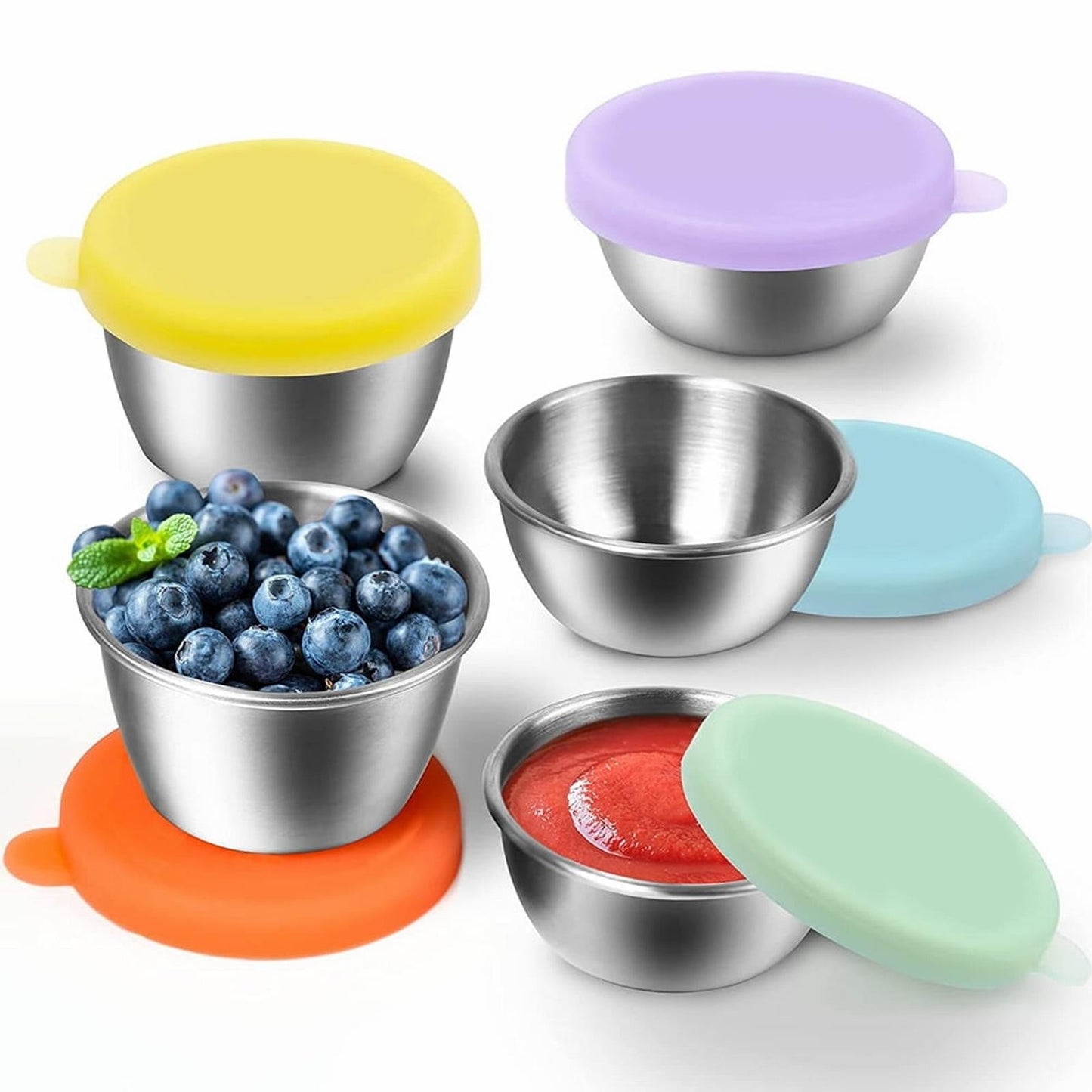 JWDX Food Storage Clearance, 6Set of Covered Container Sealed to Hot Pot Dipping Bowl Small Cup Household Items Reusable Stainless Food Container As shown