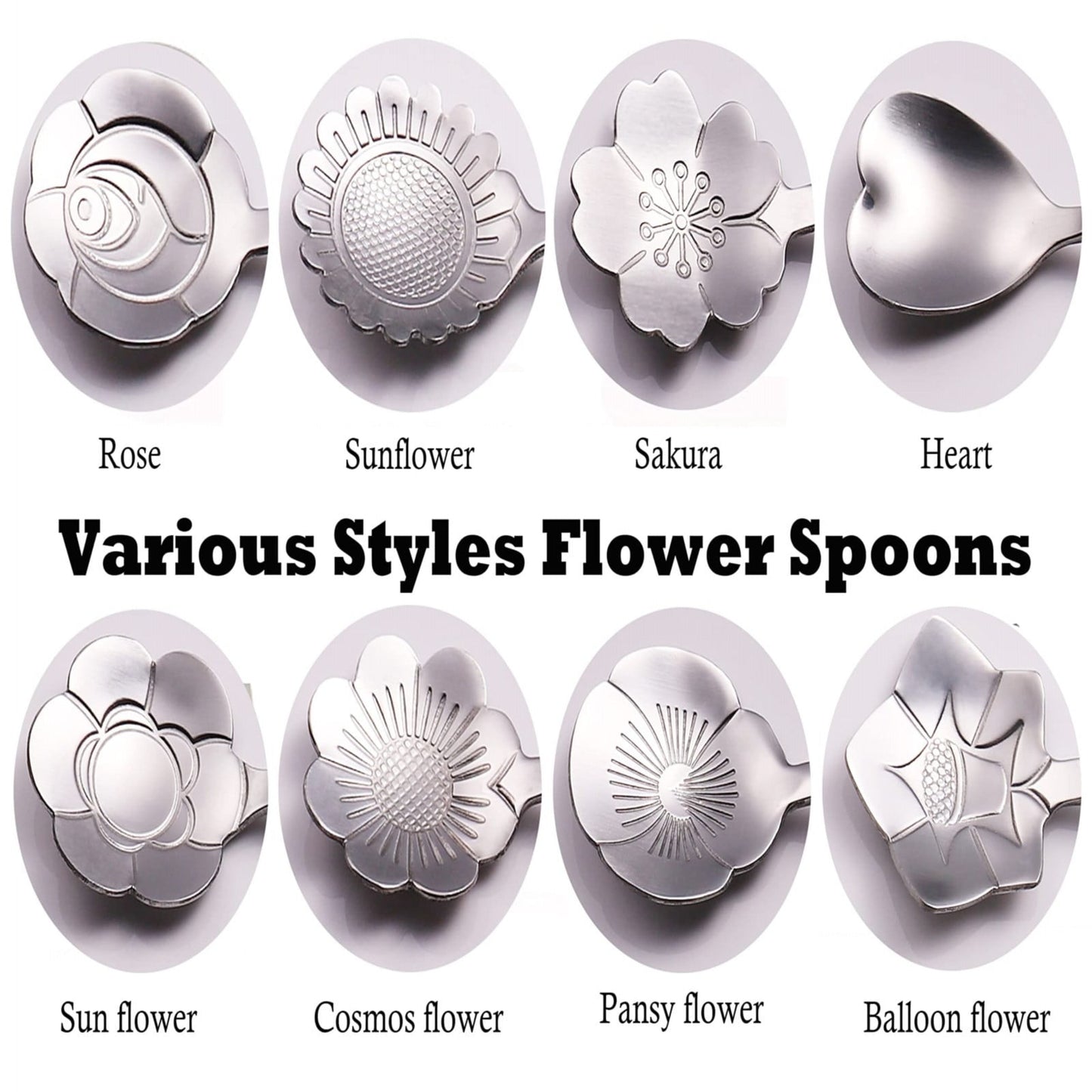 JWDX Cooking Utensils Clearance, Flower Spoon Set 8Pcs Stainless Teaspoon Rainbow Color for Coffee Tea Mixing Sugar Ice Stir Bar Spoons 8 Diffient Pattern Colorful Cutlery Set Kitchen Tool Gif As shown