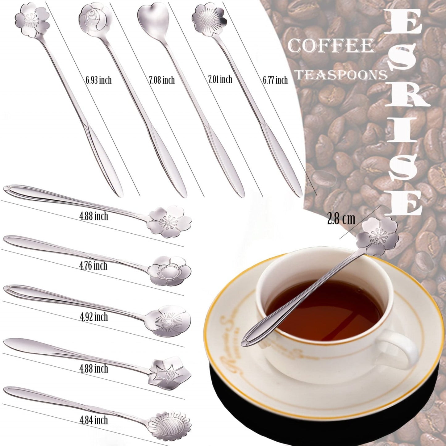 JWDX Cooking Utensils Clearance, Flower Spoon Set 8Pcs Stainless Teaspoon Rainbow Color for Coffee Tea Mixing Sugar Ice Stir Bar Spoons 8 Diffient Pattern Colorful Cutlery Set Kitchen Tool Gif As shown