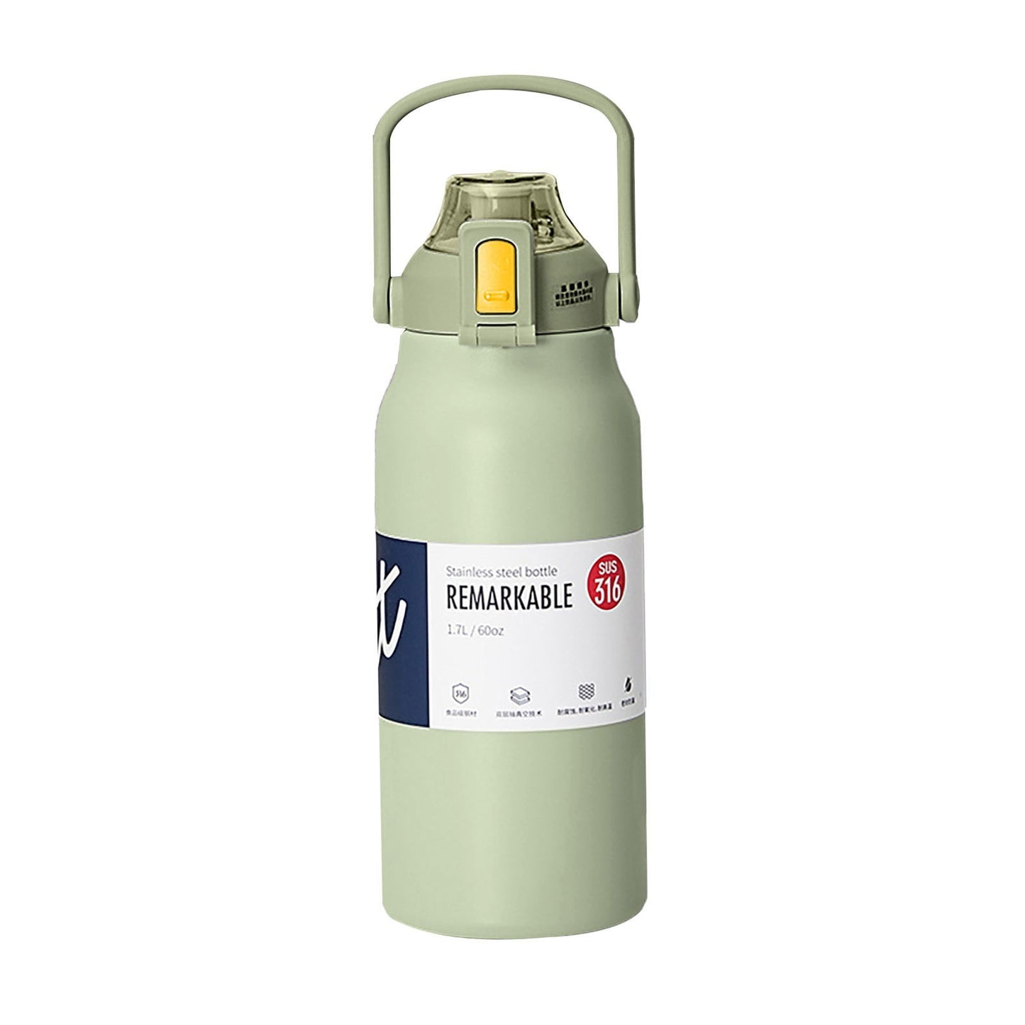 JWDX Glass and Bottle Clearance, Stainless Thermal Water Bottle Thermoses Vacuum Flask with Tumbler Portable Cold Hot Drinks Cup Fitness Cute (Size : 1300Ml) Green