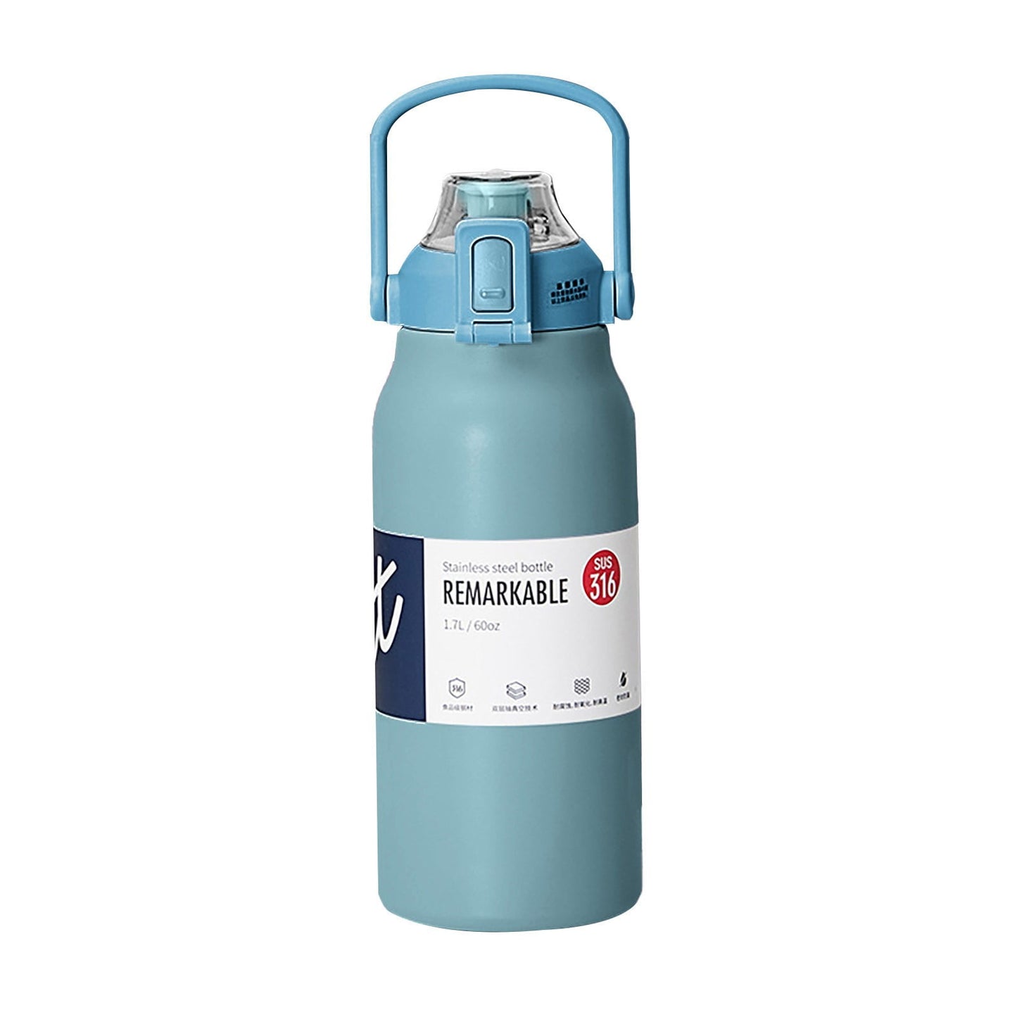 JWDX Glass and Bottle Clearance, Stainless Thermal Water Bottle Thermoses Vacuum Flask with Tumbler Portable Cold Hot Drinks Cup Fitness Cute (Size : 1300Ml) Light Blue