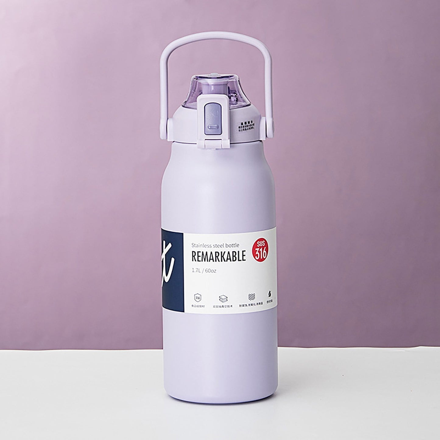 JWDX Glass and Bottle Clearance, Stainless Thermal Water Bottle Thermoses Vacuum Flask with Tumbler Portable Cold Hot Drinks Cup Fitness Cute (Size : 1300Ml) Purple
