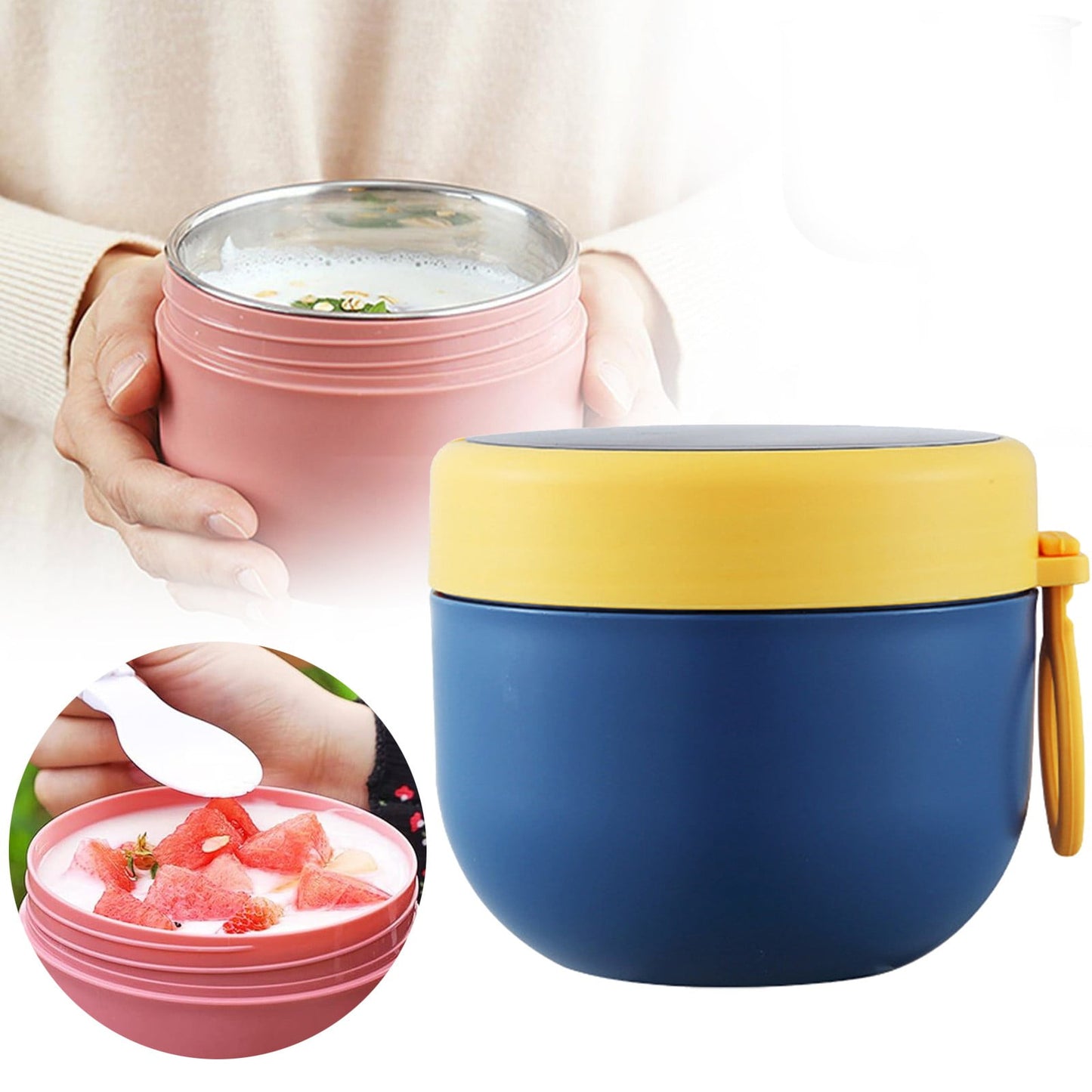 JWDX Storage Containers Clearance, Vacuum Insulated Food Jar with Spoon Plastic Insulated Food Container Insulated Food Soup Cup Leakproof School Picnic Outdoor Hot and Cold Food (600Ml) BUA