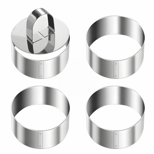 JWDX Cooking Utensils Clearance, 4 Pcs Round Ring for Cooking Stainless 3 Inch Food with 1 Pusher for Cake Dessert Tartare Dessert with Pusher and Lifter Cooking Rings Tartare As shown