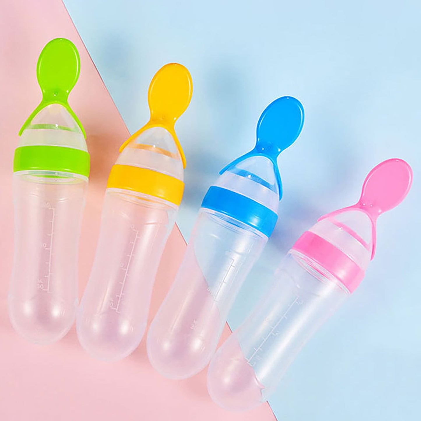 JWDX Glass and Bottle Clearance, Baby Food Feeder 4 Pack Silicone Baby Food Dispensing Spoon Wajiayon 3 Oz Feeding Spoons with Suction Cup for Boys Girl Kids Toddlers Self Feeding Bottle Spoon As shown
