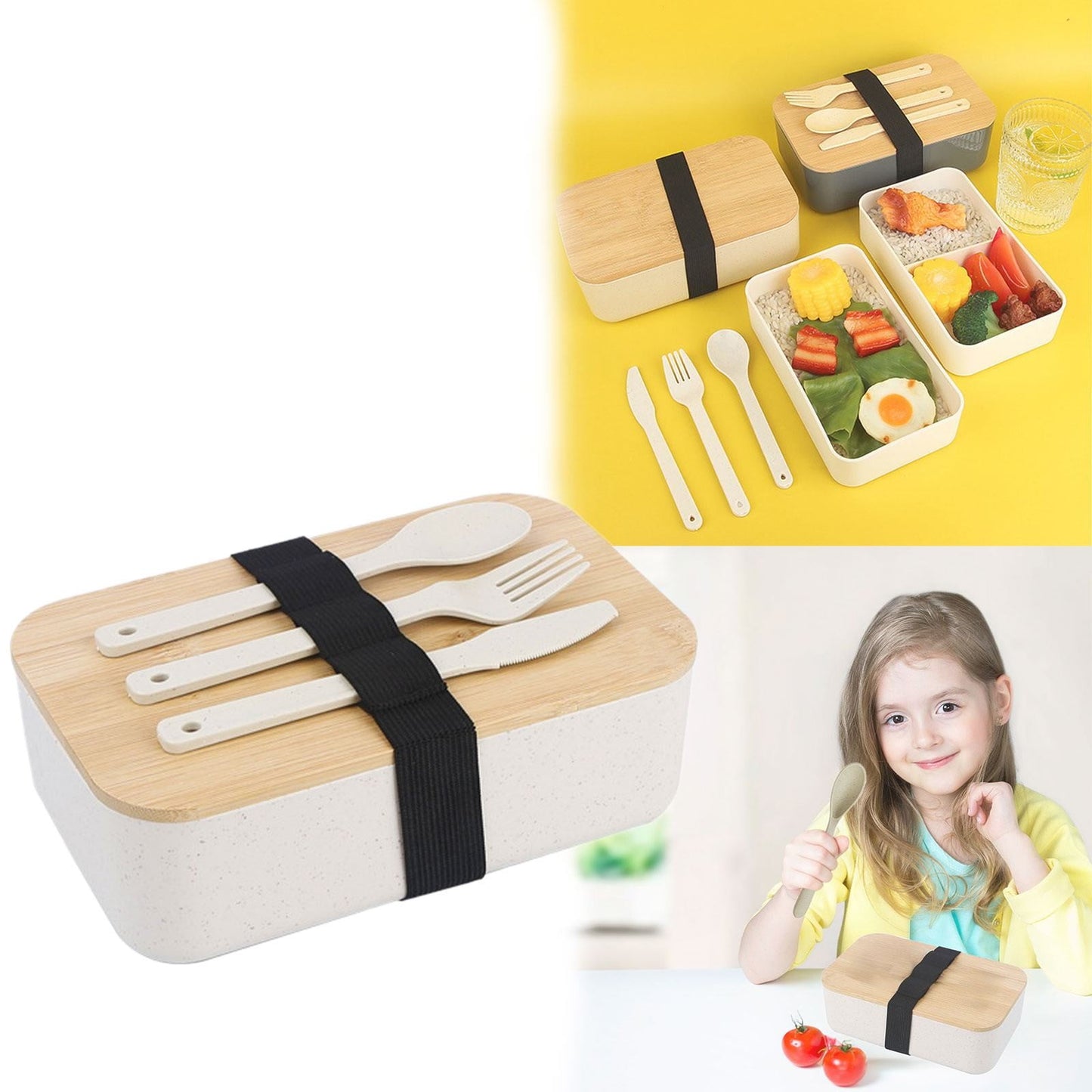 JWDX Tableware Clearance, Box Lunch Box Japanese 2 Layer Food Container with Cutlery Spoon and Fork Divided Salad Box for Men and Women BG2
