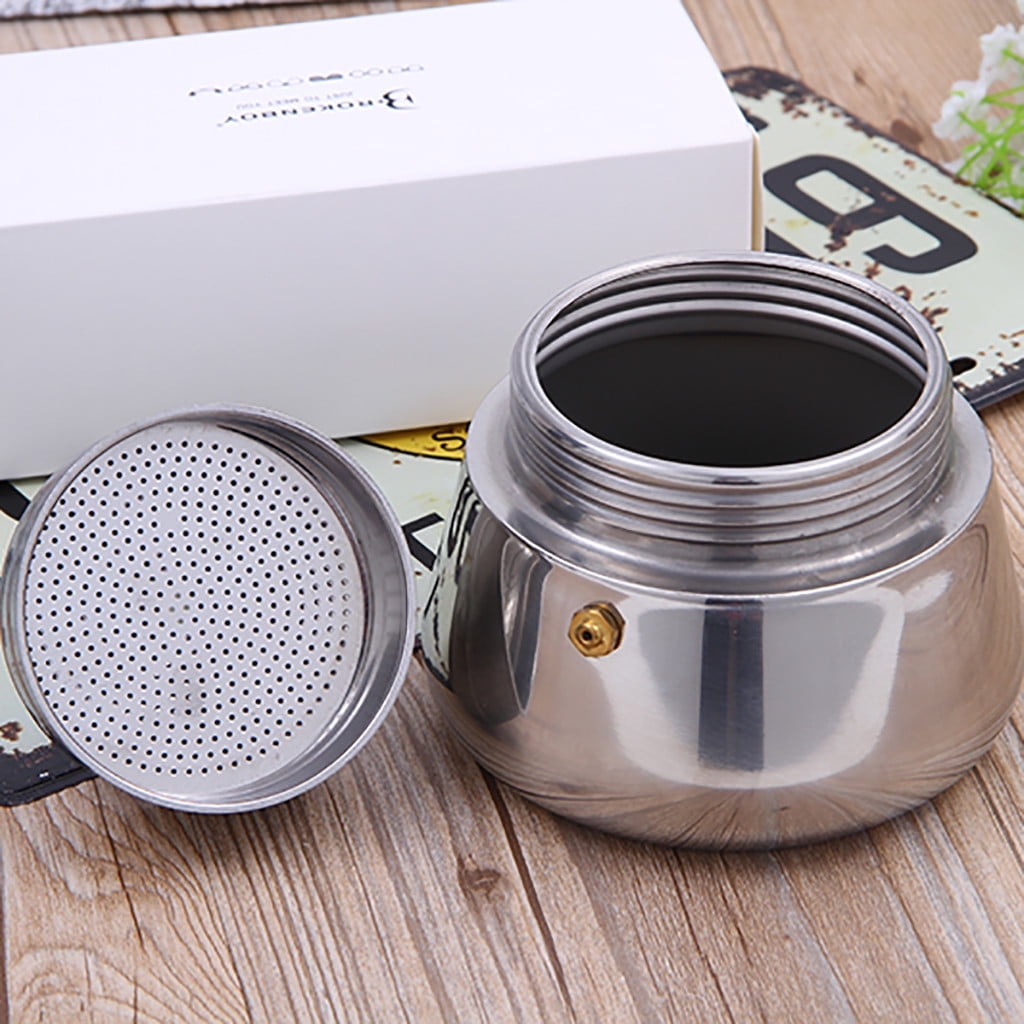 Clearance! Eguiwyn Coffee Maker (2 Cup Capacity) Stainless Steel Mocha Espresso Latte Percolator Stove Top Coffee Maker Pot Too 15x7.8cm Silver