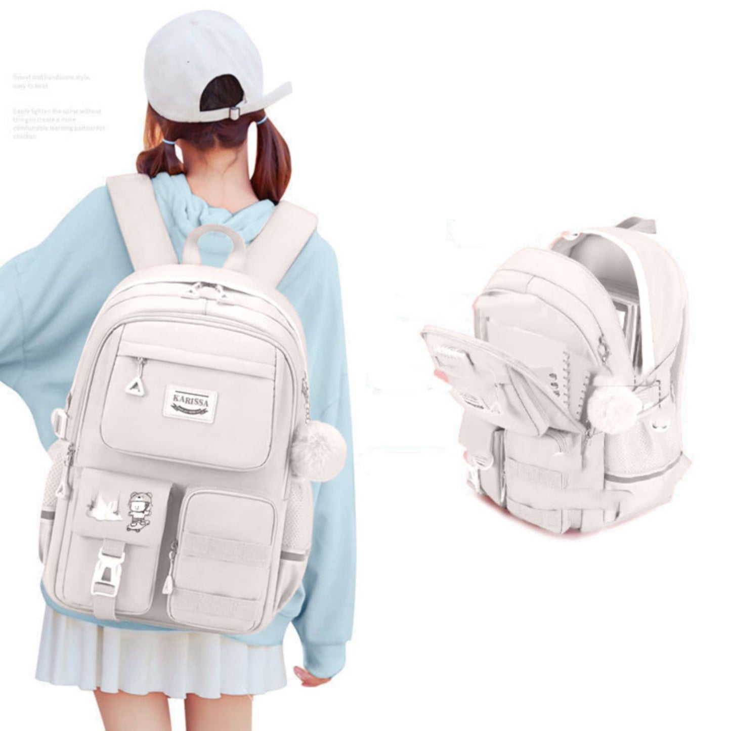 Back to College Yxwen school bag 17" Travel Backpack Carry on Laptop Backpack Overnight Bag Bag Casual Daypack for Women Men White