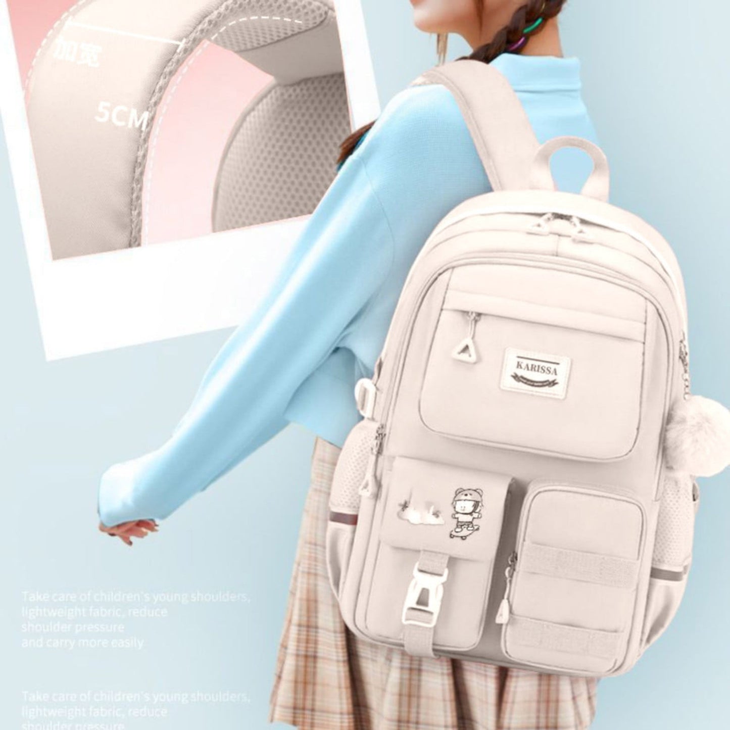 Back to College Yxwen school bag 17" Travel Backpack Carry on Laptop Backpack Overnight Bag Bag Casual Daypack for Women Men White
