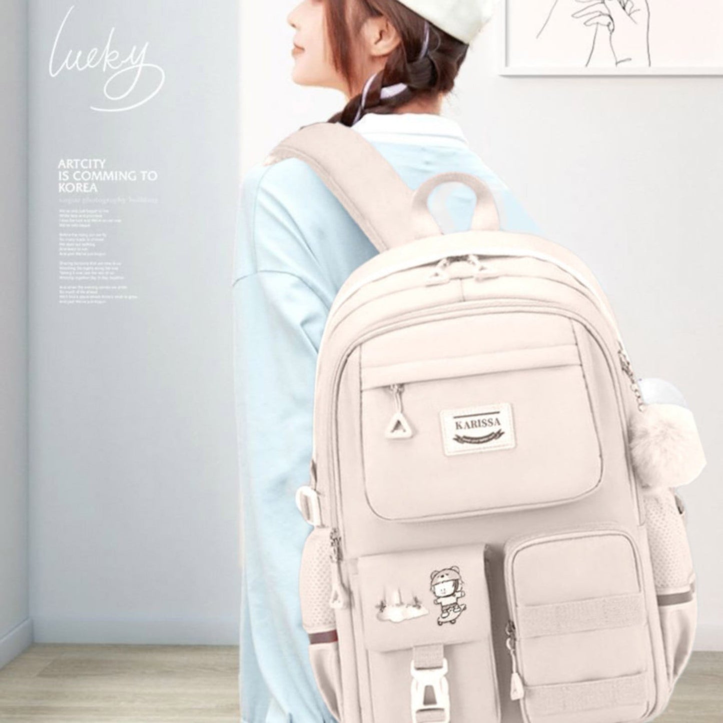 Back to College Yxwen school bag 17" Travel Backpack Carry on Laptop Backpack Overnight Bag Bag Casual Daypack for Women Men White