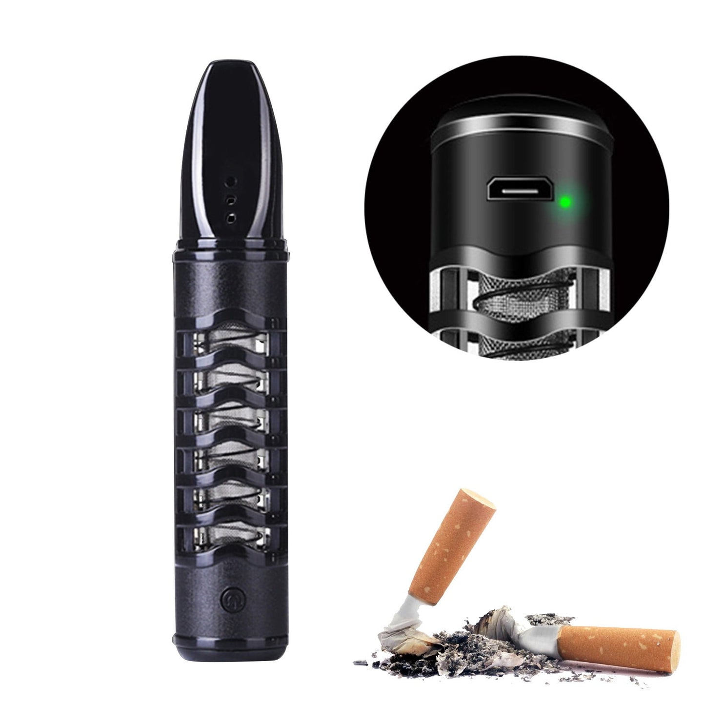 Jwdx 1 Ashtray Cover; 1 Charging Cable Car Usb Charging Ashtray Lazy Holder Does Not Drop The Ash Ashtray Filter Holder With Usb Tungsten Coil Ashtray One Size Black