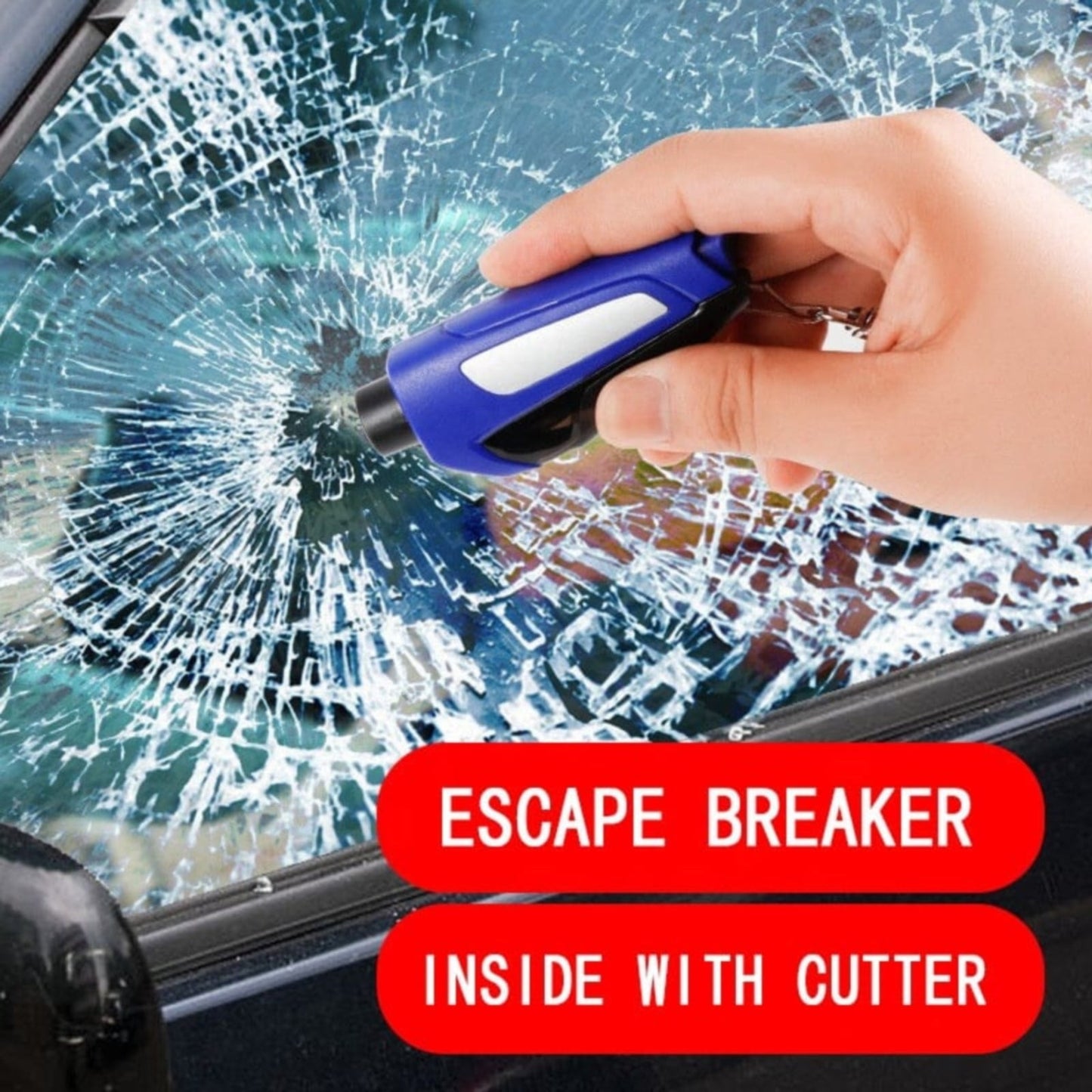 In 1 Car Window Glass Breaker Blue a JWDX, 1x Car Window Breaker Car Hammer Mini Window Belt Cutting Multi Functional Escape Hammer God Device Car Emergency Kit One Size Blue