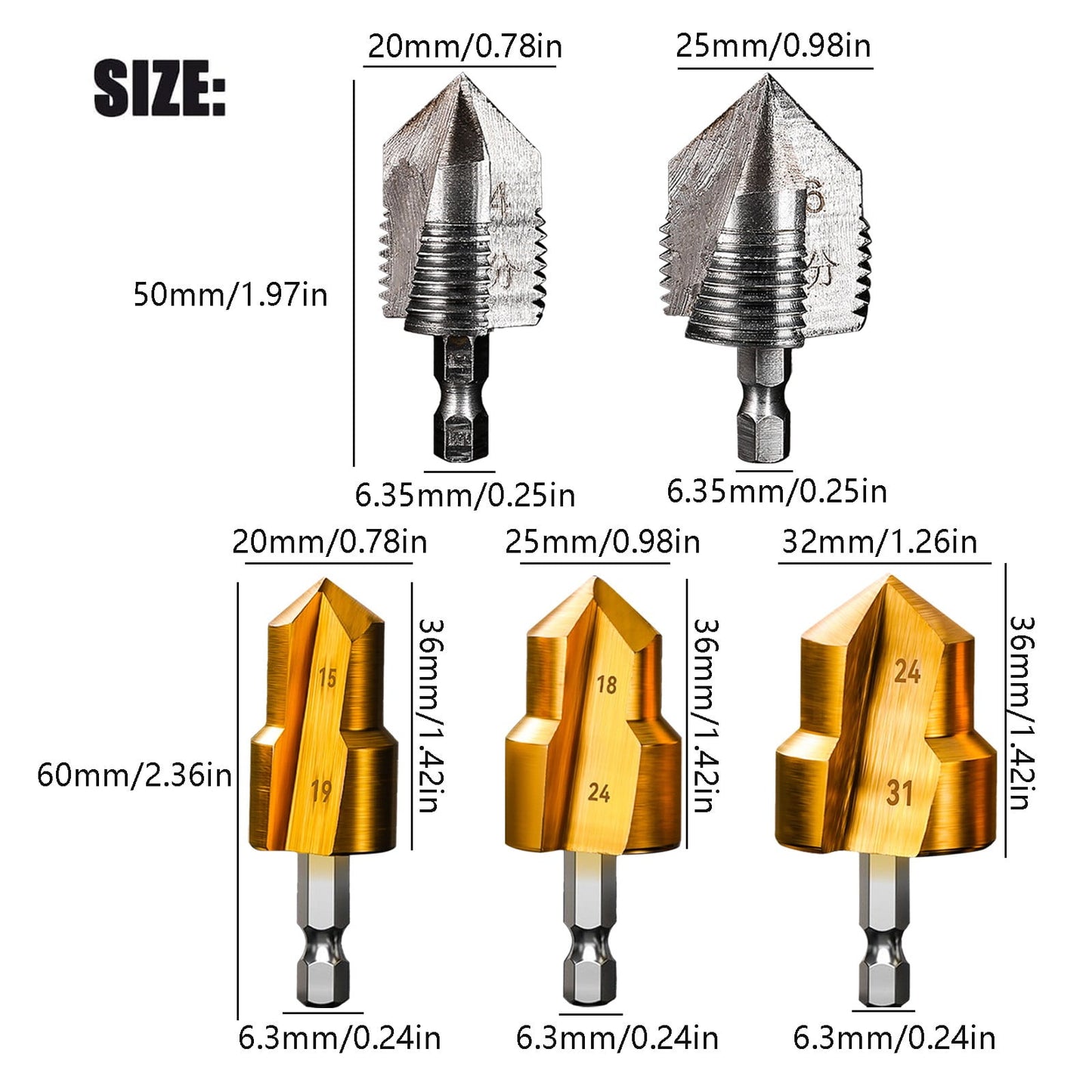 Combination Drilling Tap and Tap Drill Bit Set C JWDX, Combination Drill Tap & Tap Bit Set Screw Tapping Bit Tool for Drilling Tapping Countersinking Pipe Repair 7*4*4 D