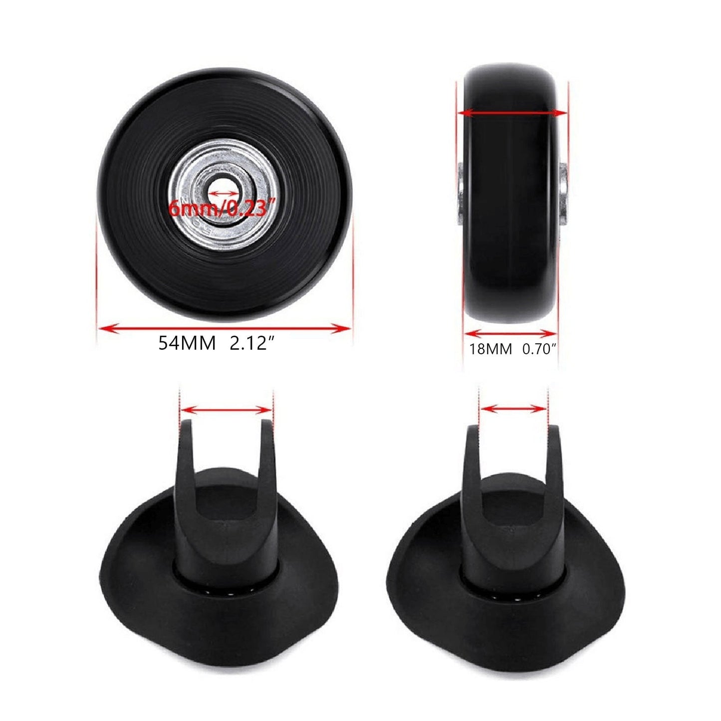 JWDX, 1 Pair of Wheels (Two) Replacement Wheels for Suitcase Rubber Wheels Replacement Wheels Wheel for Trolley Hard Case Wheels with 1 Pairs of 6 Mm Ball Bearings Spare Parts Kit One Size Black