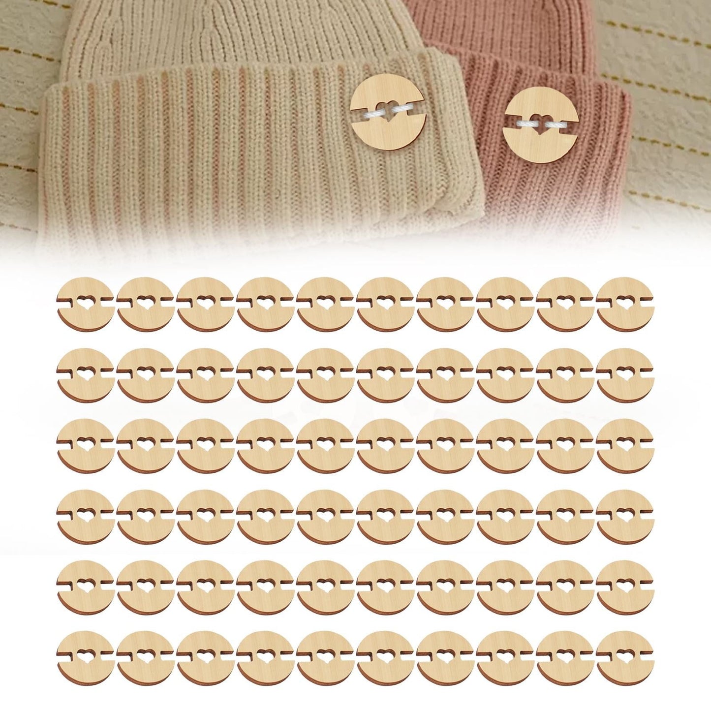 JWDX, 50/60/100 Buttons 50/60/100 Pcs Buttons for Hats Wooden Handmade Buttons Removable Love Button Crafts Faux Fastener Holder Sewing Clothing Accessories for Knitting Crochet One Size AA