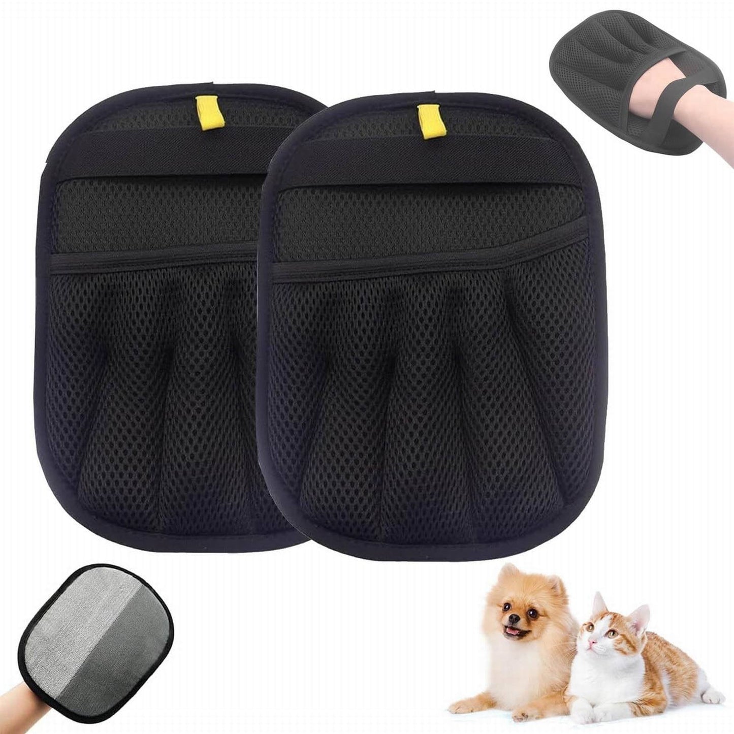 Pet Hair Removal Gloves JWDX, 1 Glove*2 Pet Hair Removal Glove Double Reusable Pet Hair Remover Electrostatic Gloves for Couch Furniture Clothing One Size*2 Black*2