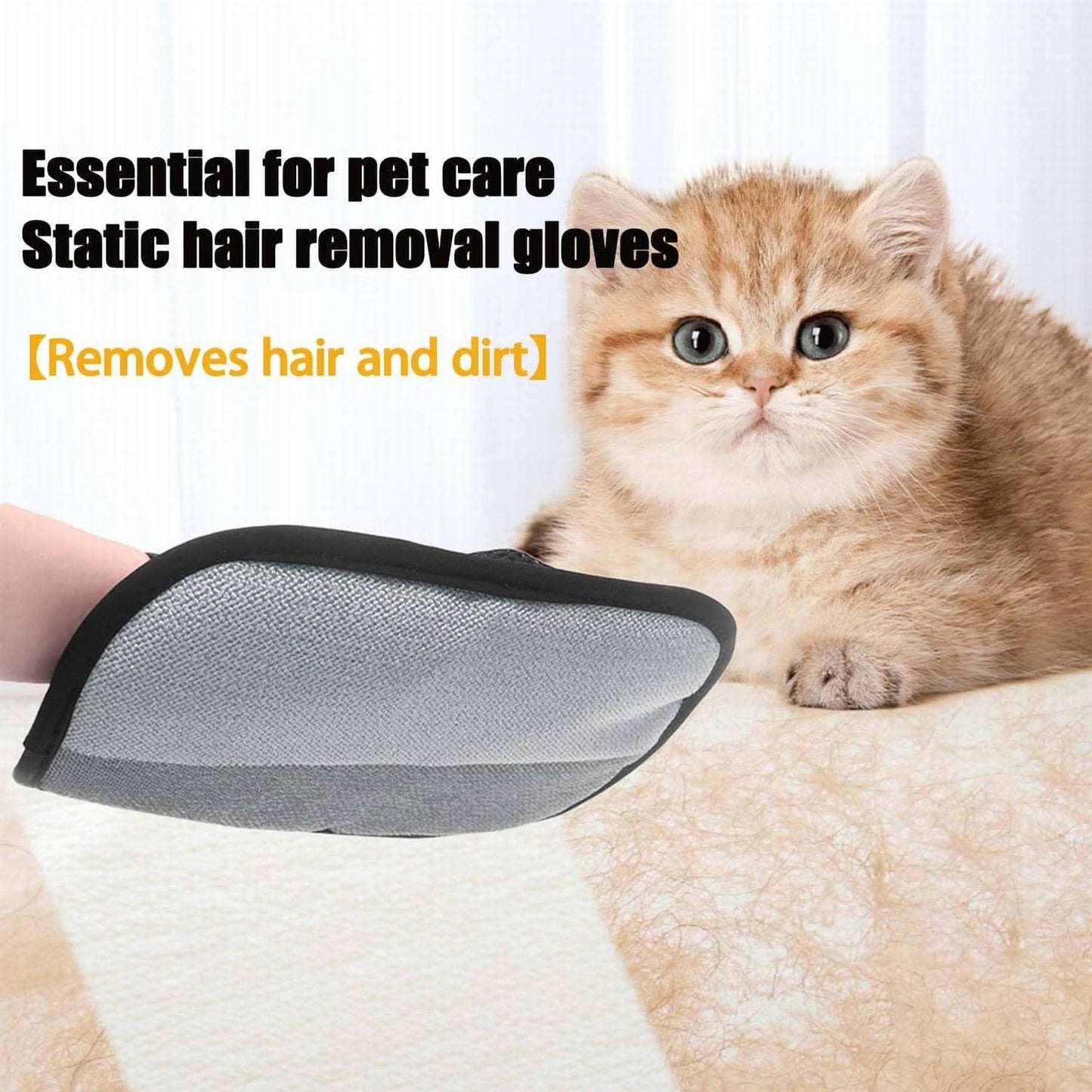 Pet Hair Removal Gloves JWDX, 1 Glove*2 Pet Hair Removal Glove Double Reusable Pet Hair Remover Electrostatic Gloves for Couch Furniture Clothing One Size*2 Black*2