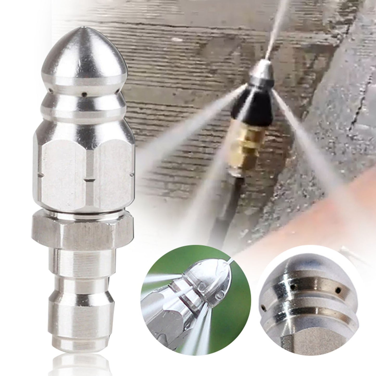 Cleaning the High Pressure Nozzle JWDX, 1x Cleaning High Pressure Nozzle Dredging Stainless High Pressure Nozzle One Size Silver