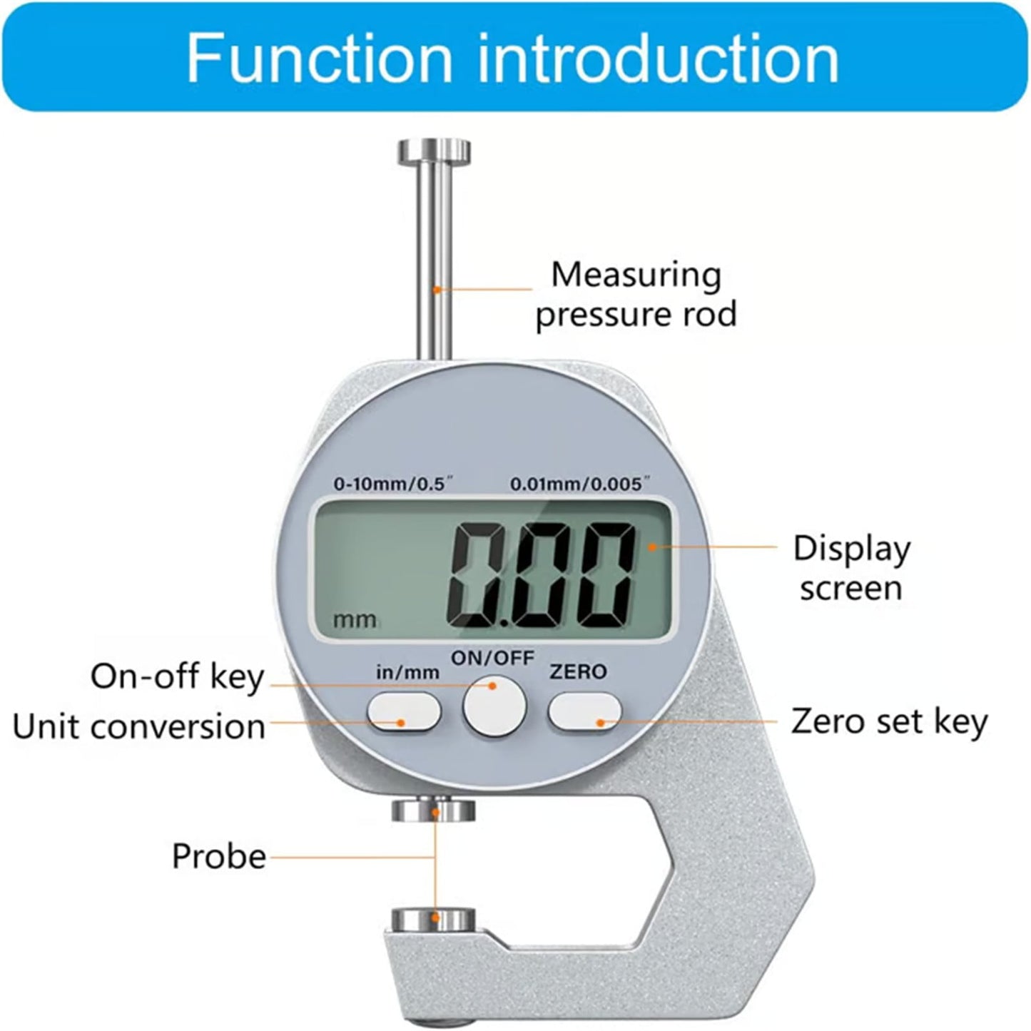 Thickness Meter Precision Digital Thickness Gauge High Precision Electronic Micrometer (Flat Head 0-10Mm) JWDX, Precisions Digital Thickness Gauges High Accuracy Electronic Micrometers With（0 10Mm） One Size Silver