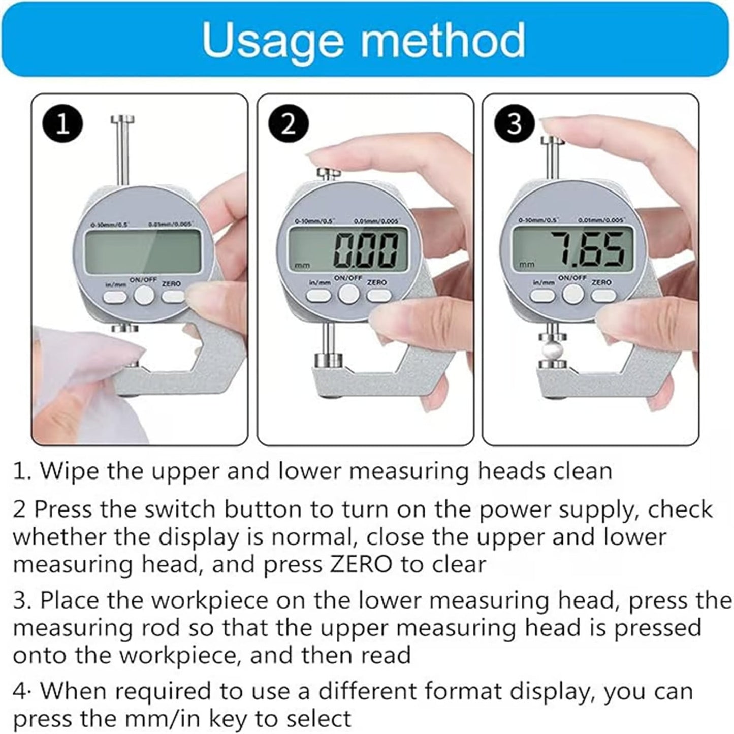 Thickness Meter Precision Digital Thickness Gauge High Precision Electronic Micrometer (Flat Head 0-10Mm) JWDX, Precisions Digital Thickness Gauges High Accuracy Electronic Micrometers With（0 10Mm） One Size Silver