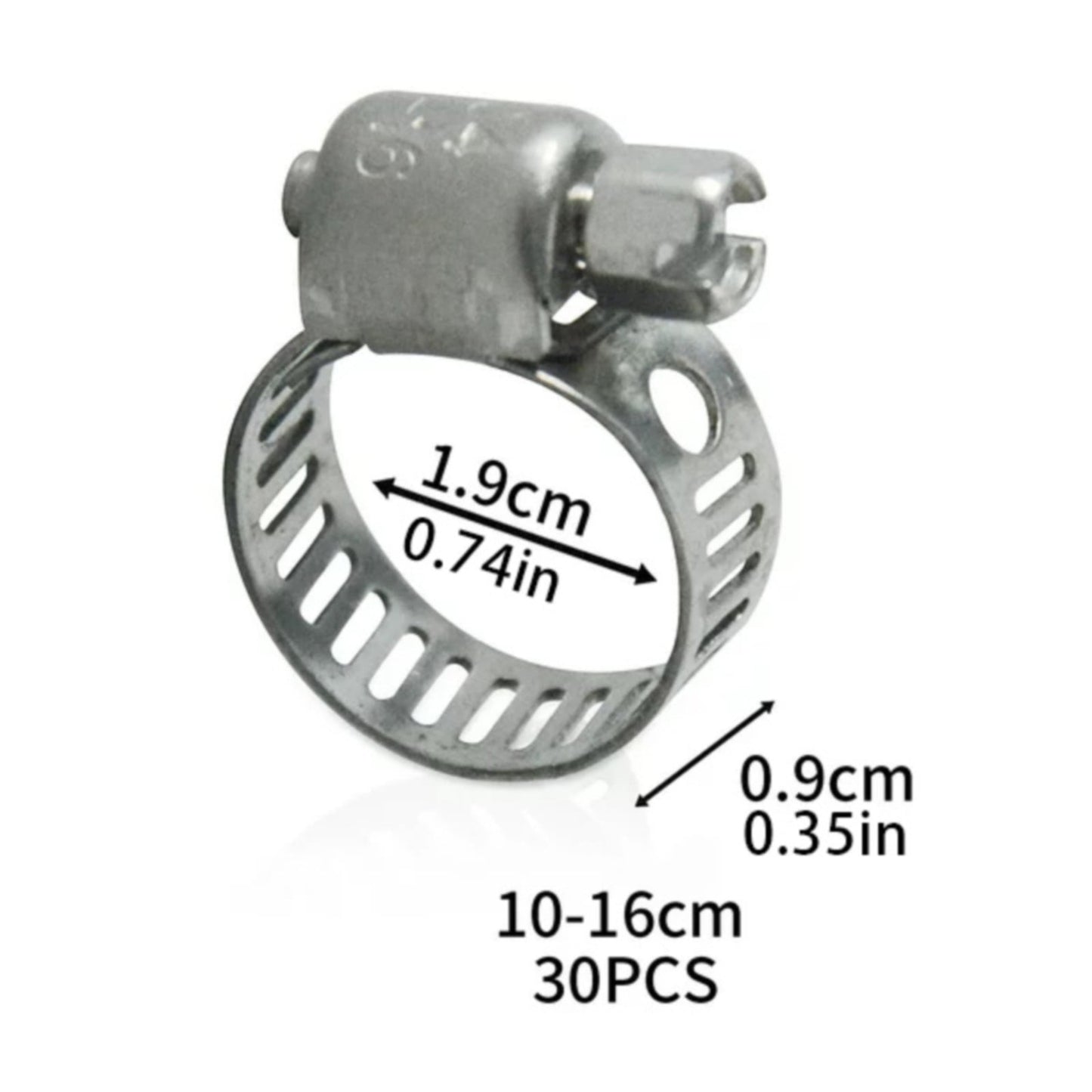 30Pc 304 Stainless Steel Beautiful Throat Clamp (Hand-Made 30Pc 304 10-16Mm Throat Clamp) JWDX, 30 Pack Hose Clamps Stainless Steel Clamps Worm Gear Hose Clamp Miniature Powerseal Kit One Size Silver
