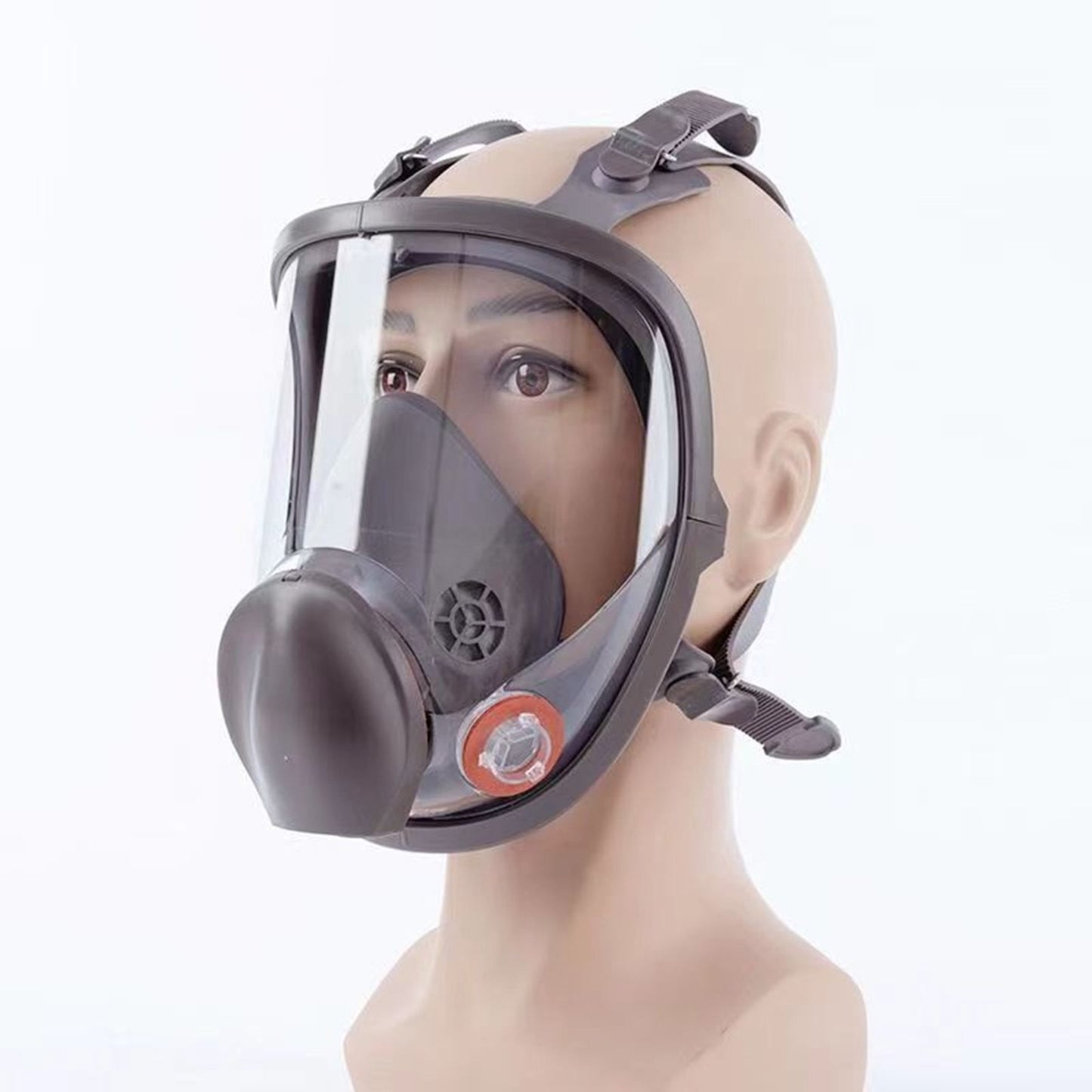 Large Field of View Dust Protection Gas Mask Jwdx Full Facepiece Reusable Respirator 6800 Niosh Large Lens Ansi High Impact Silicone Seal Four Point Harness Comfortable Fit Painting Dust L Brown