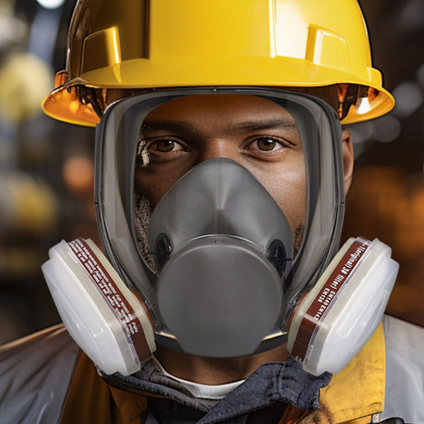 Large Field of View Dust Protection Gas Mask Jwdx Full Facepiece Reusable Respirator 6800 Niosh Large Lens Ansi High Impact Silicone Seal Four Point Harness Comfortable Fit Painting Dust L Brown